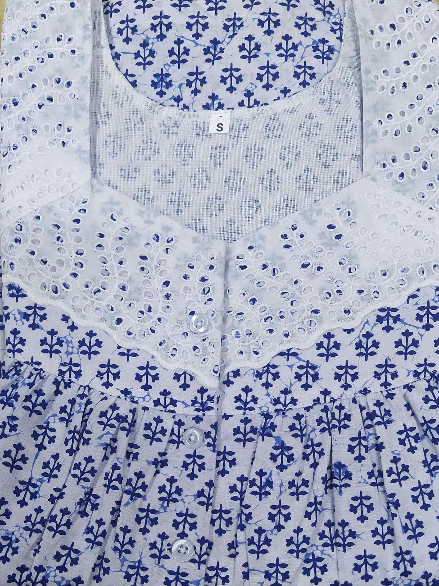 Cotton With Pockets, Half Open Small Printed Nighty