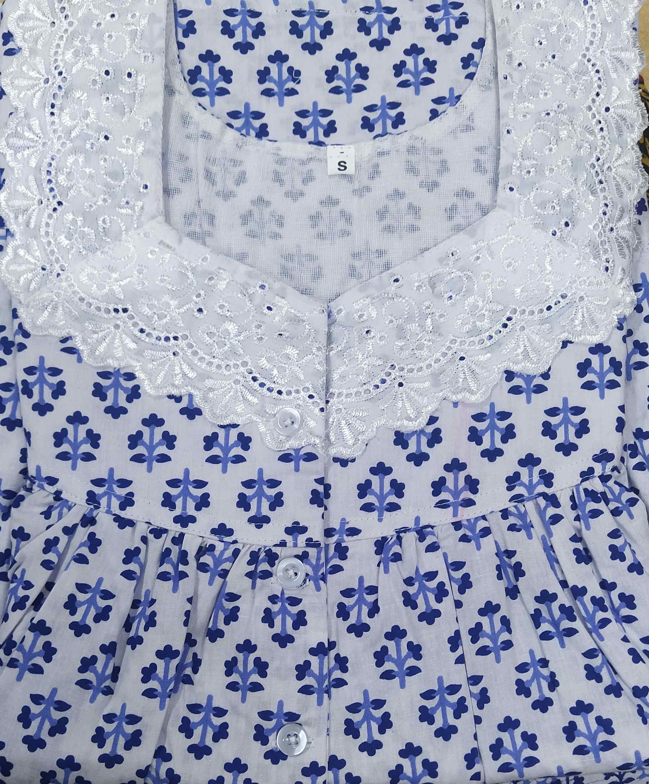 Cotton With Pockets, Half Open Small Printed Nighty