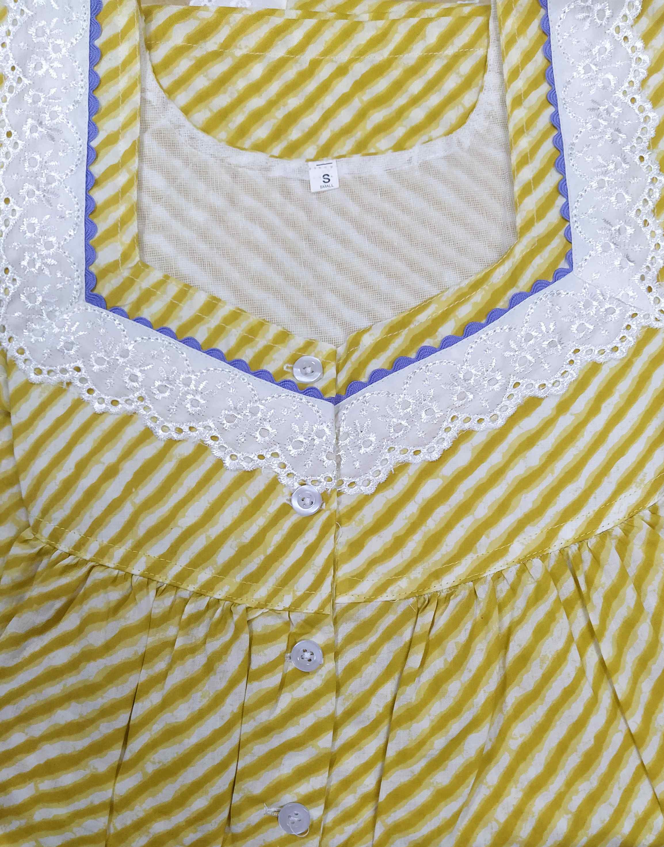Soft Cotton With Pockets, Half Open Small Printed Nighty
