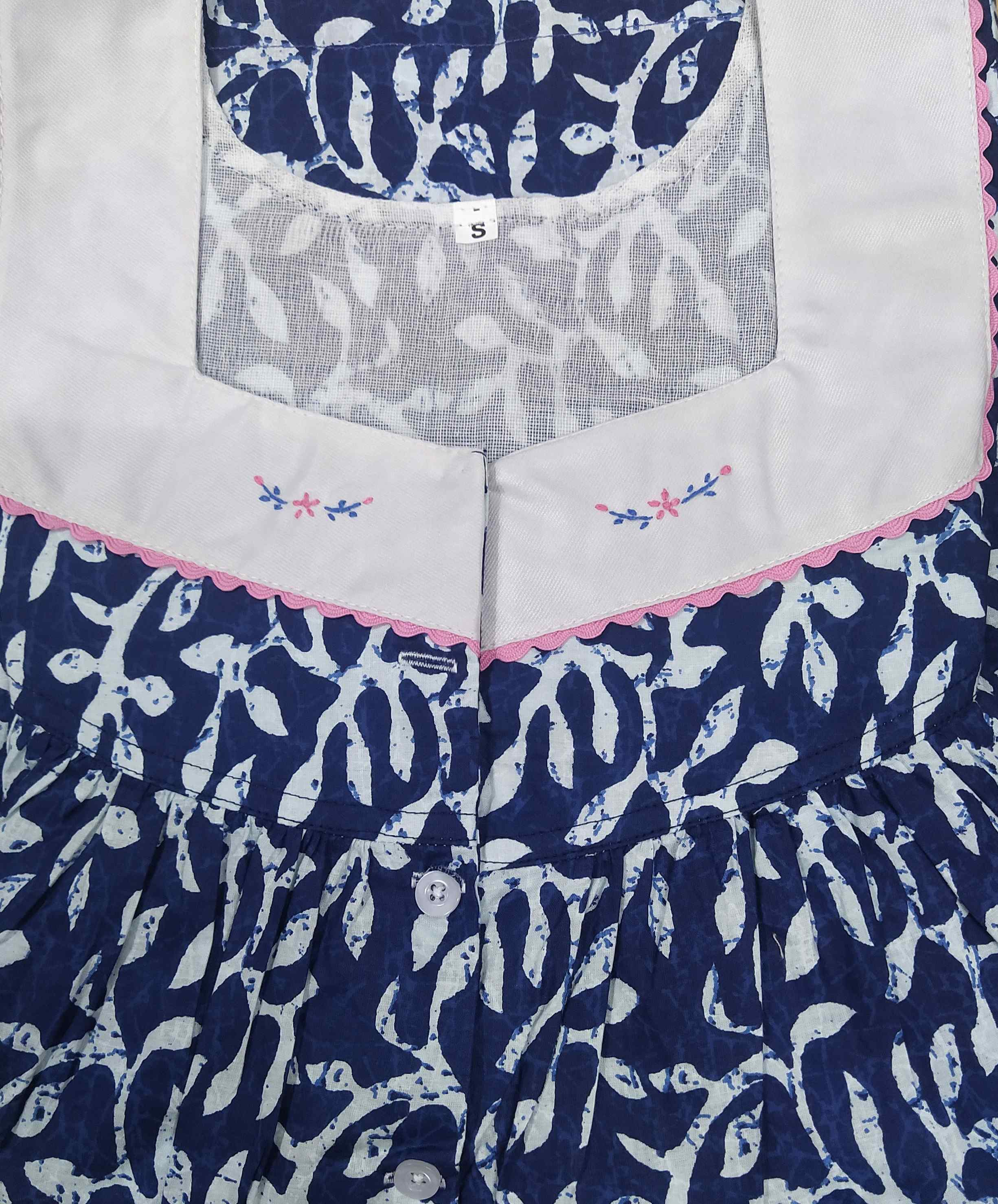 Soft Cotton With Pockets, Half Open Small Printed Nighty