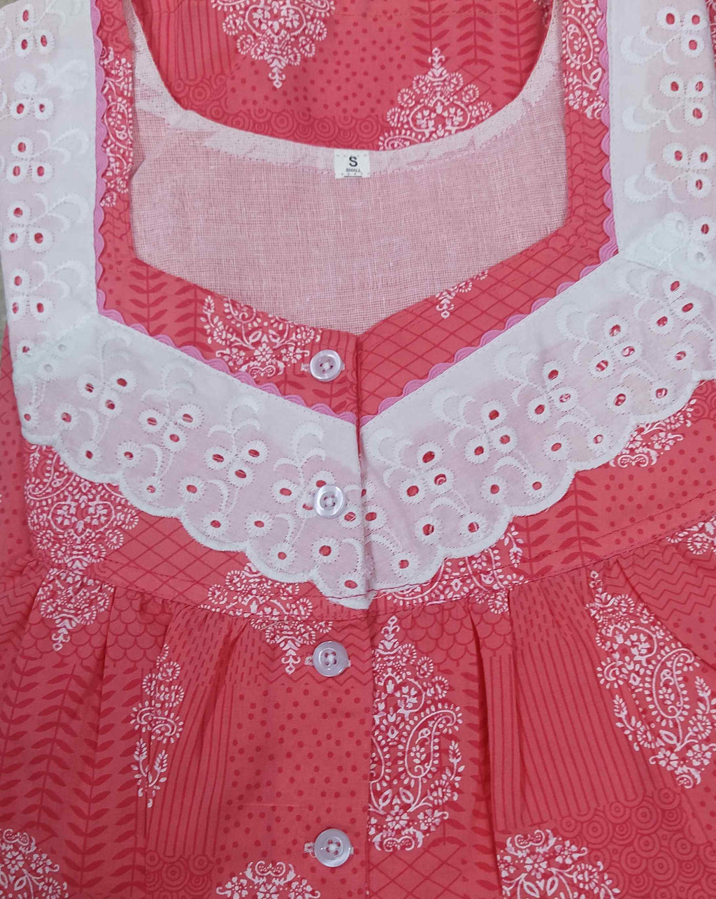 Soft Cotton With Pockets, Half Open Small Printed Nighty