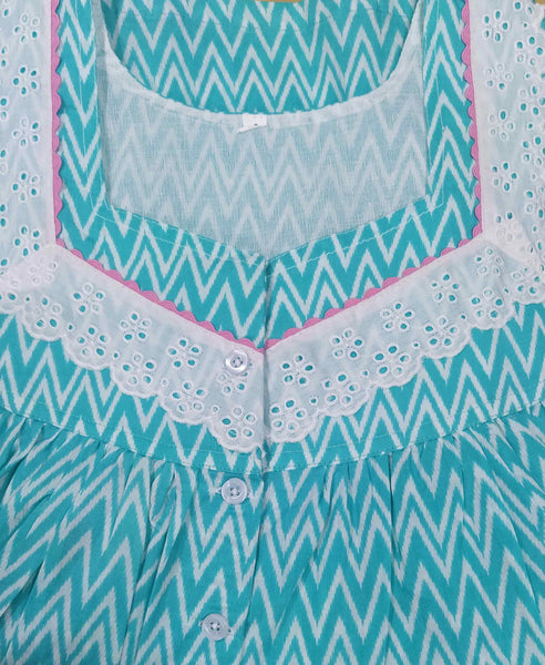 Soft Cotton With Pockets, Half Open Small Printed Nighty