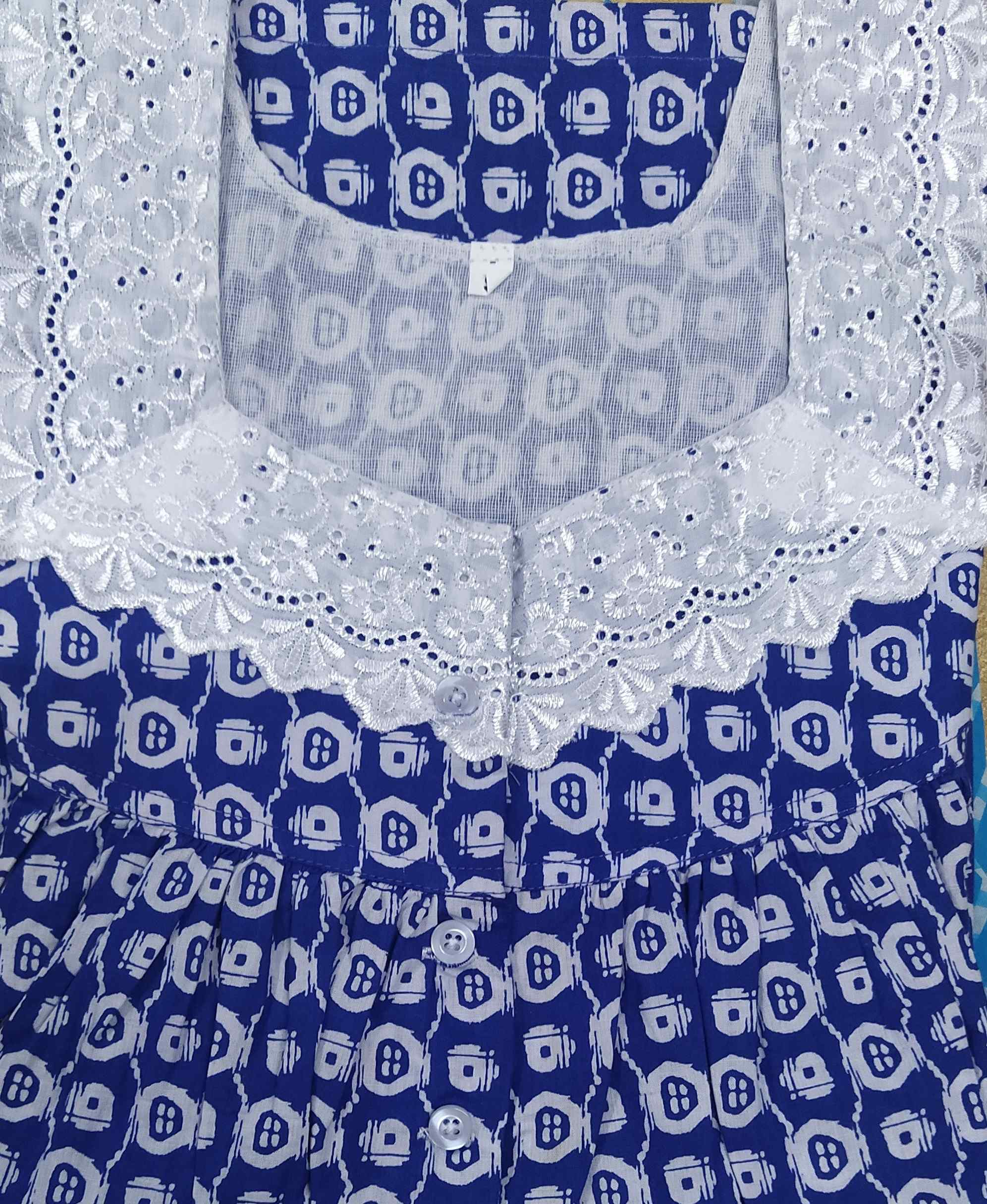 Cotton With Pockets, Half Open Small Printed Nighty