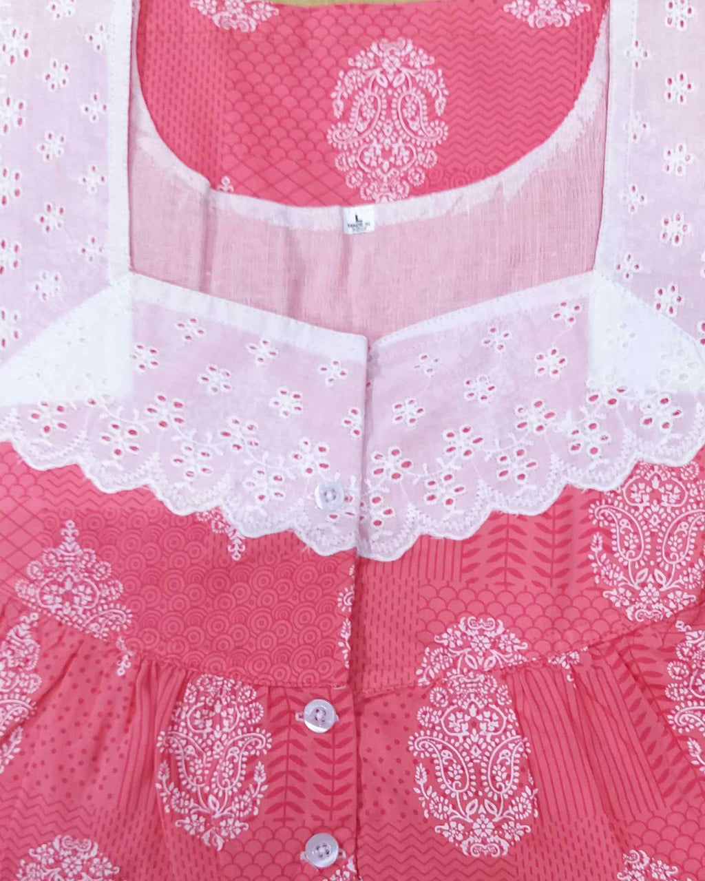 Soft Cotton With Pockets, Half Open Large Printed Nighty