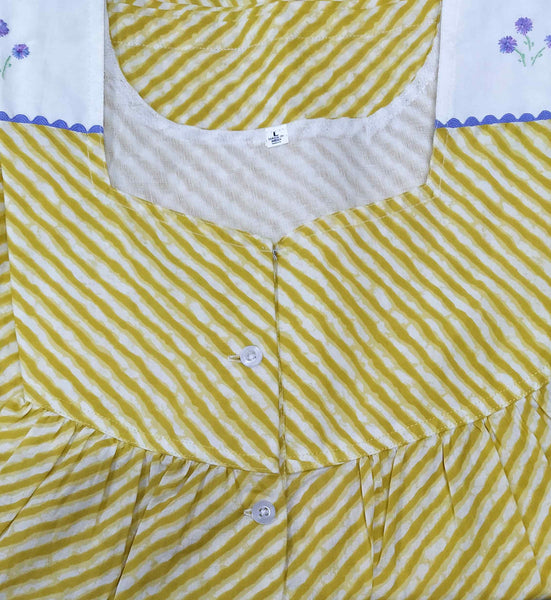 Soft Cotton With Pockets, Half Open Large Printed Nighty