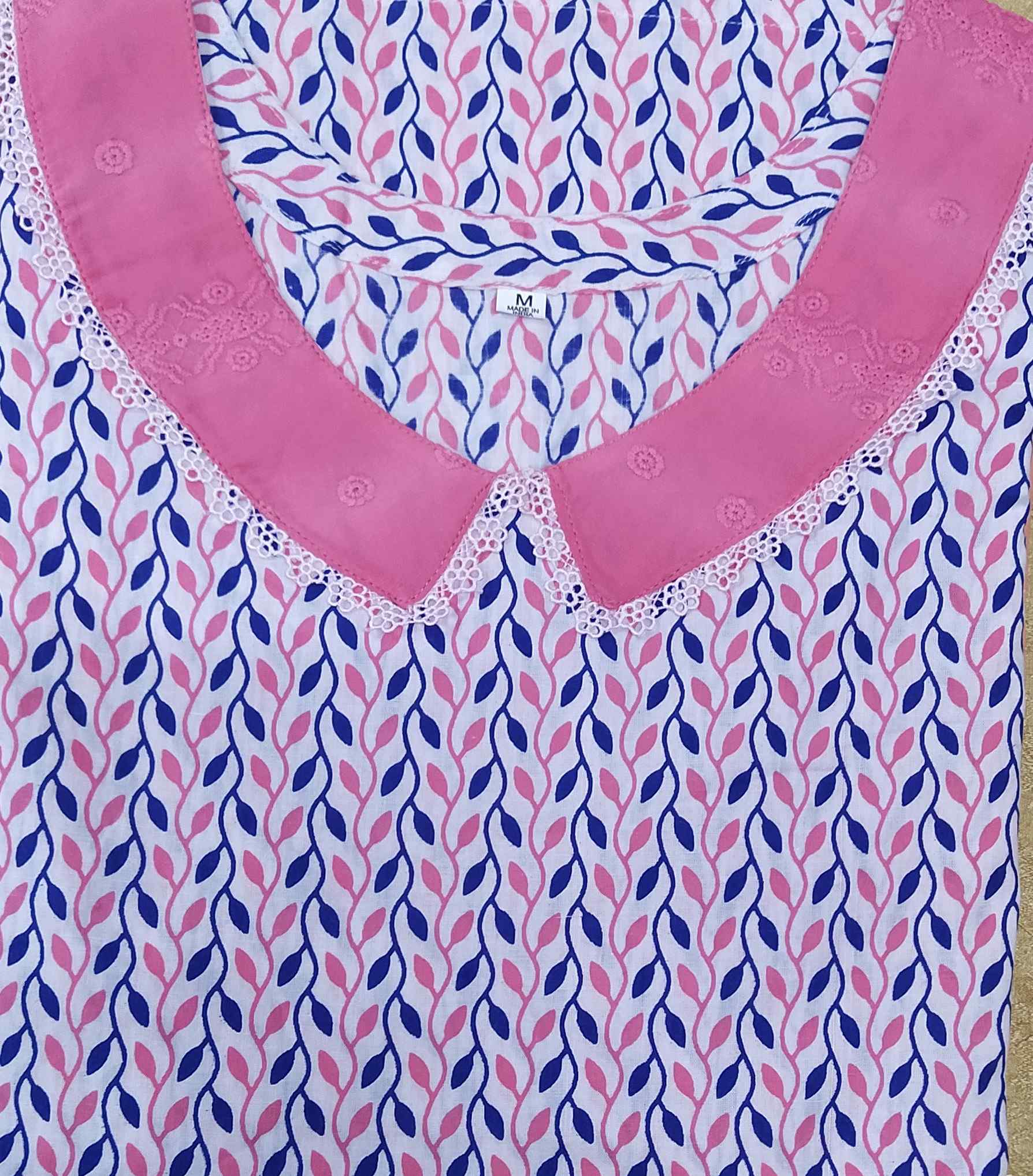 Cotton With Pockets A_ line, Half Open Medium Printed Nighty