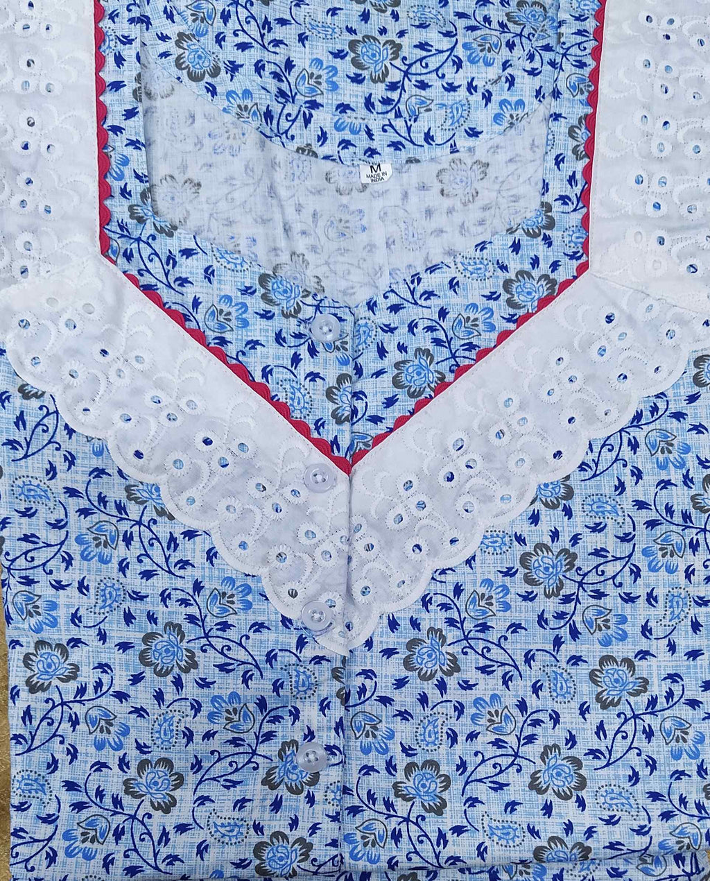 Cotton With Pockets,  Aline   Half Open Medium Printed Nighty