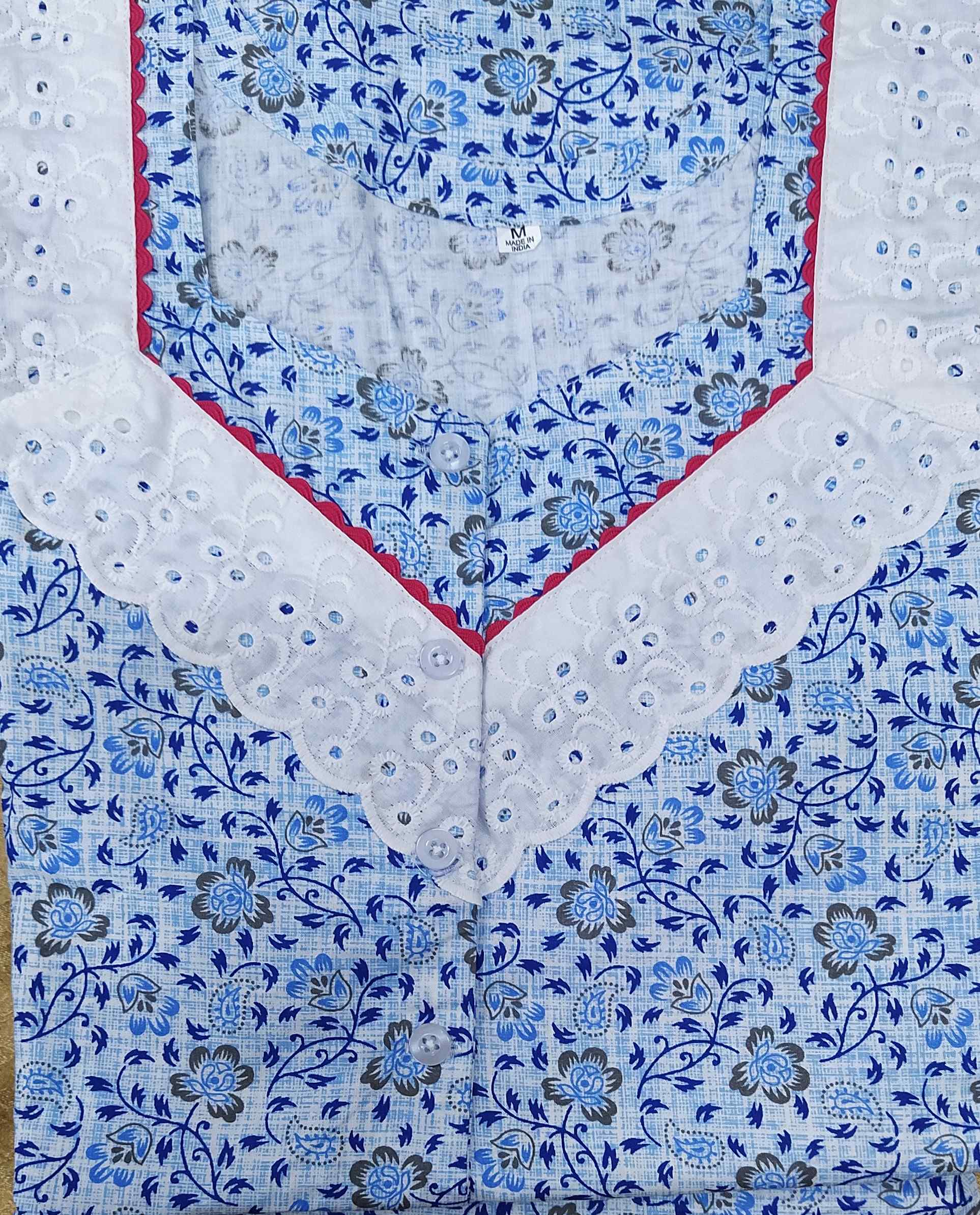 Cotton With Pockets,  Aline   Half Open Medium Printed Nighty