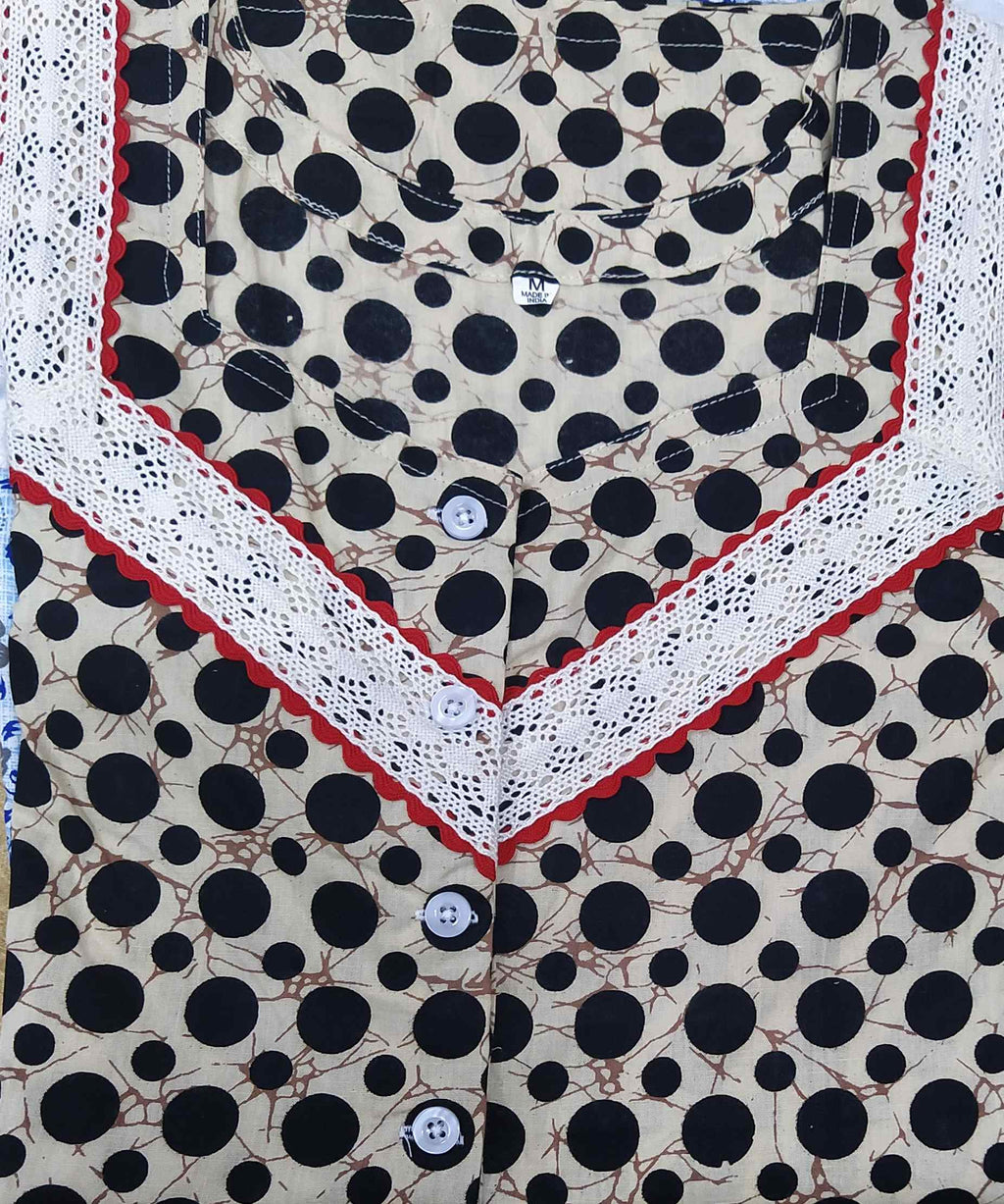 Cotton With Pockets,   Aline        Half Open Medium Printed Nighty