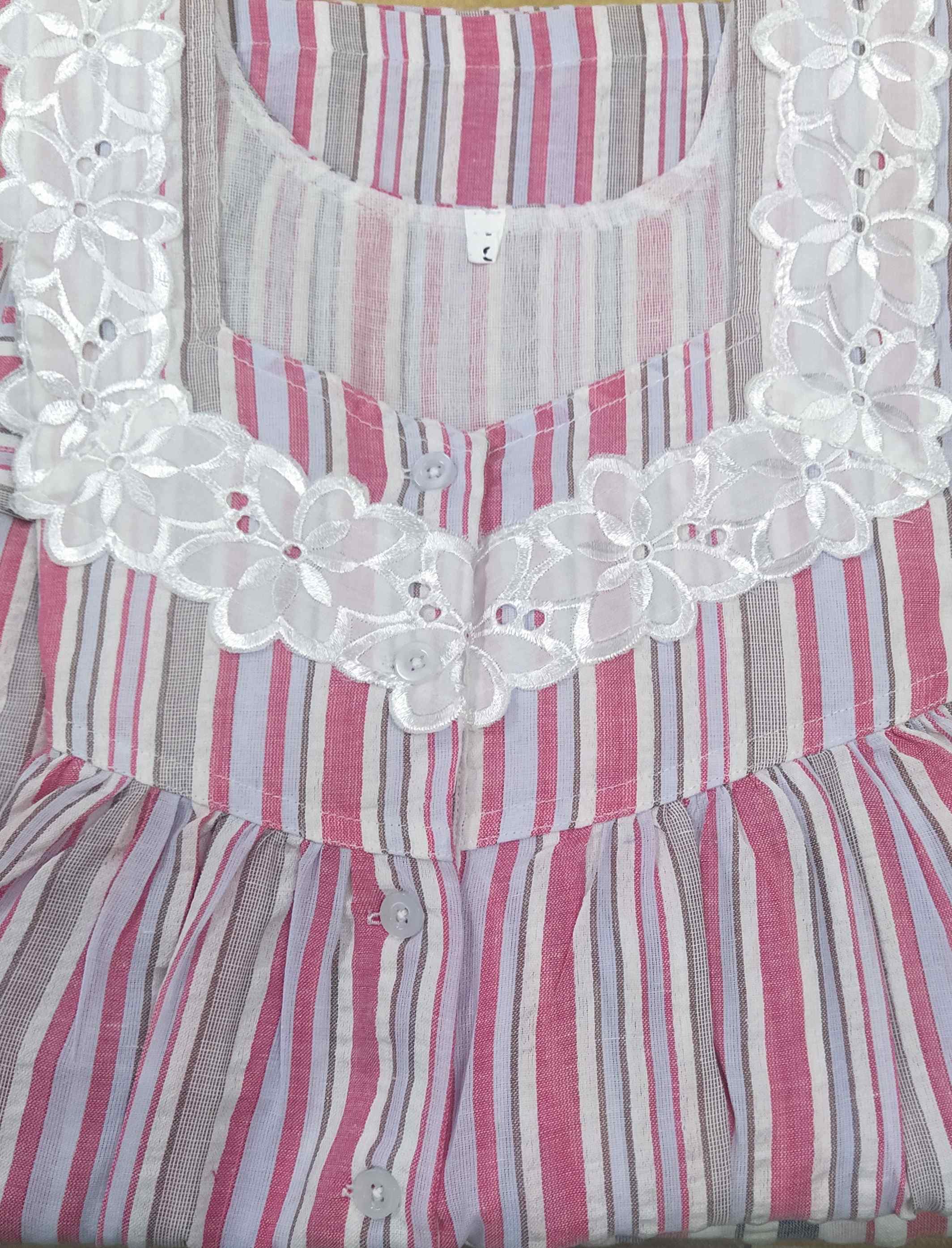 Cotton With Pockets, Half Open Small Printed Nighty