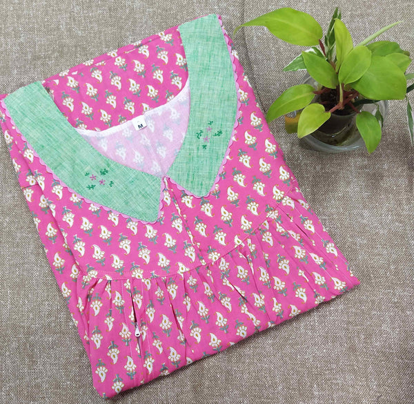Soft Cotton Side zip, With Pockets Medium Printed Nighty
