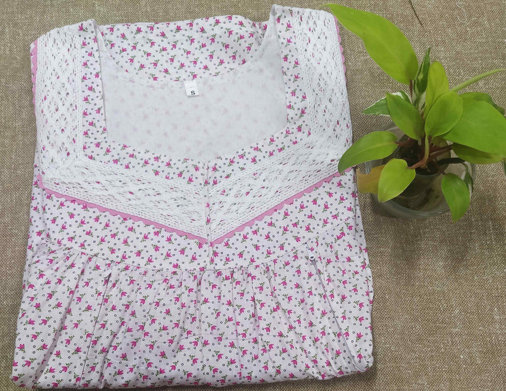 Cotton Side zip, With Pockets Small Printed Nighty
