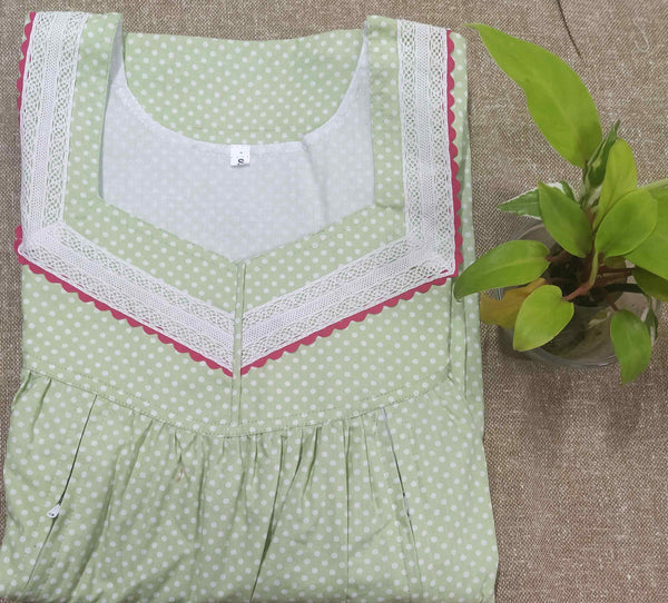 Cotton Side zip, With Pockets Small Printed Nighty