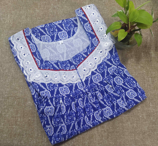 Cotton Side zip, With Pockets Small Printed Nighty