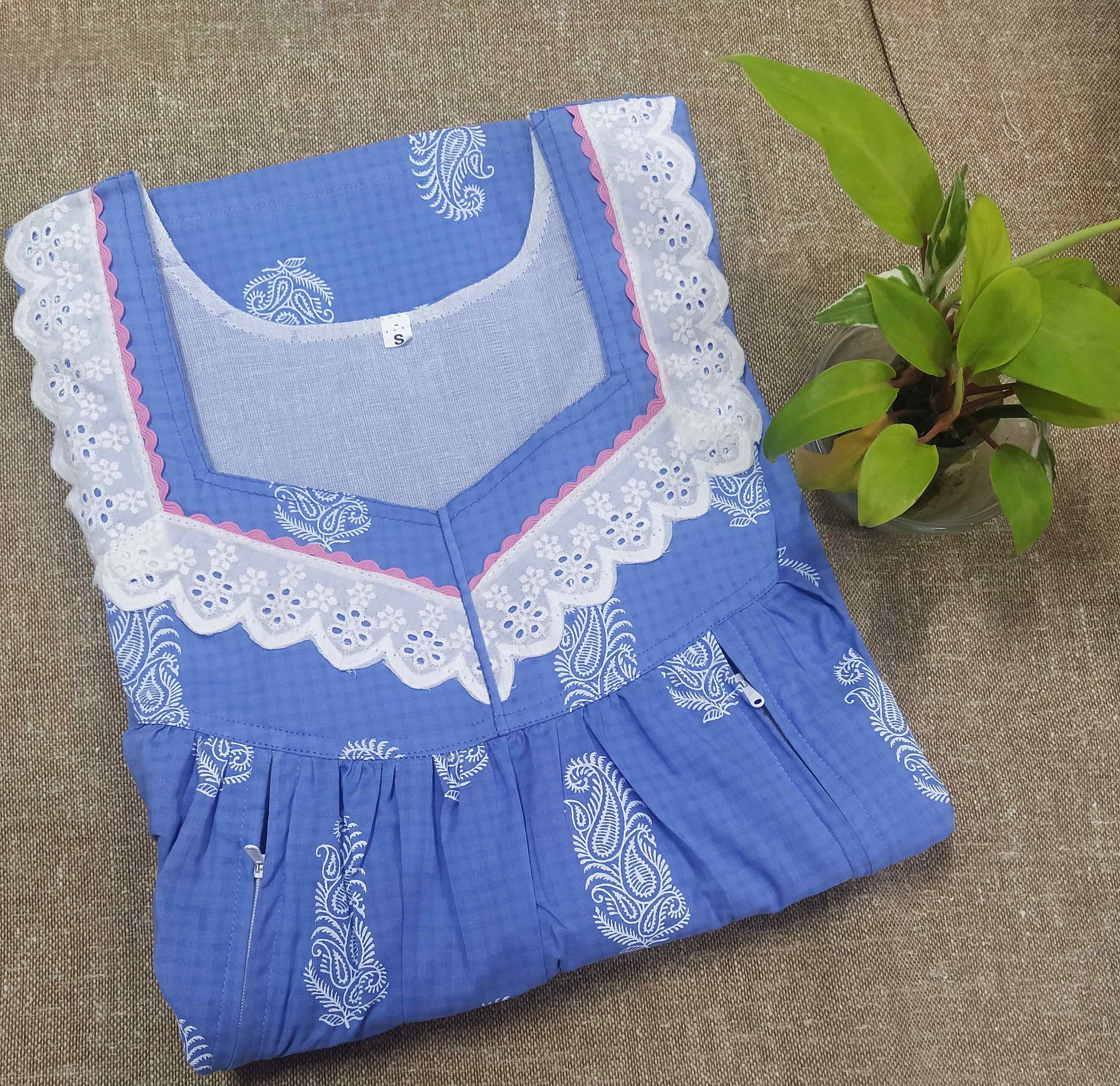 Cotton Side zip, With Pockets Small Printed Nighty
