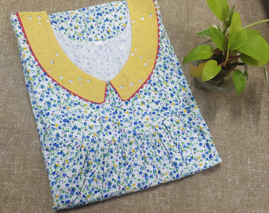 Cotton Side zip, With Pockets Small Printed Nighty