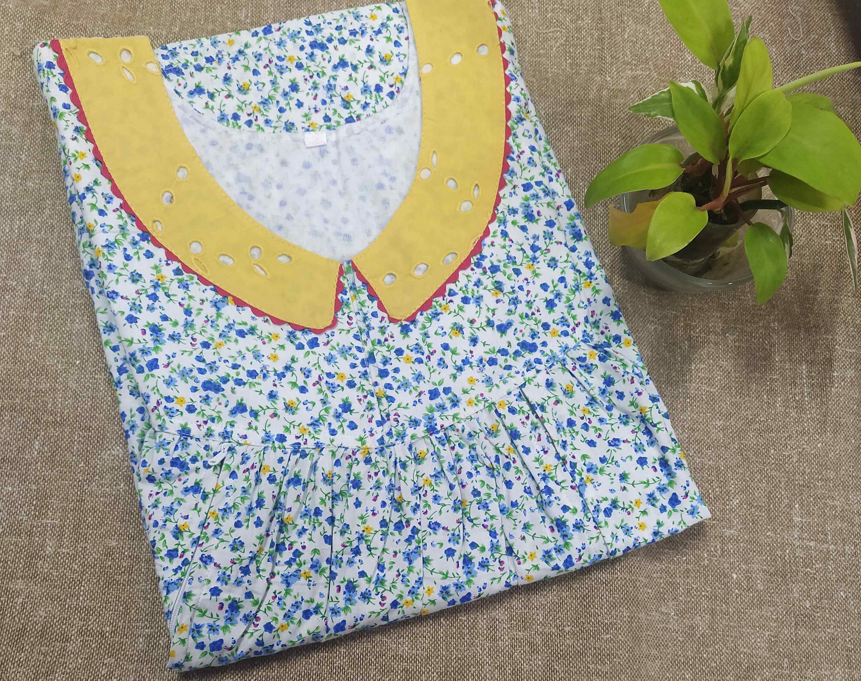 Cotton Side zip, With Pockets Small Printed Nighty