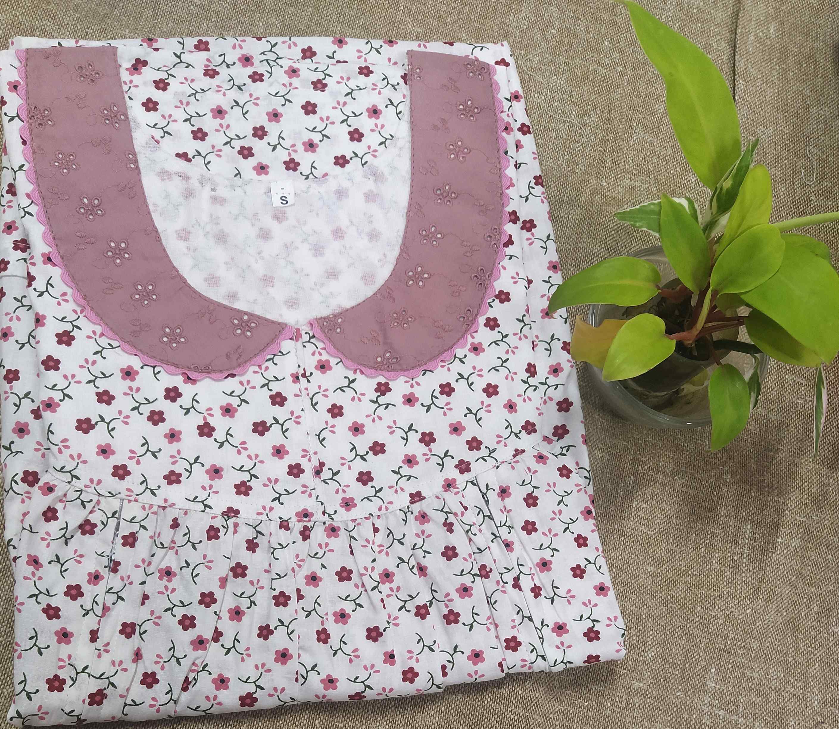 Cotton Side zip, With Pockets Small Printed Nighty