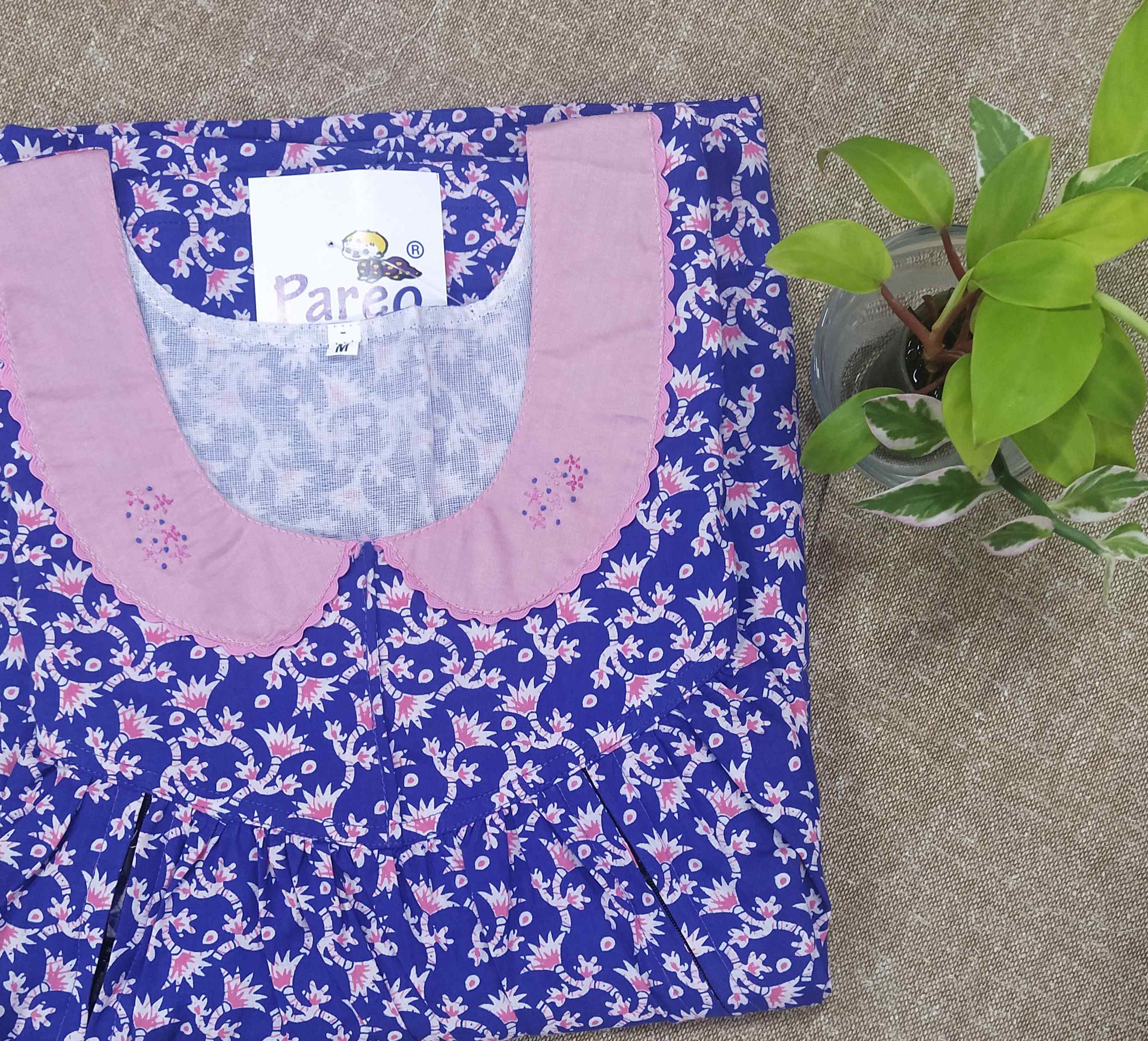 Cotton With Pockets, Half Open Medium Printed Nighty