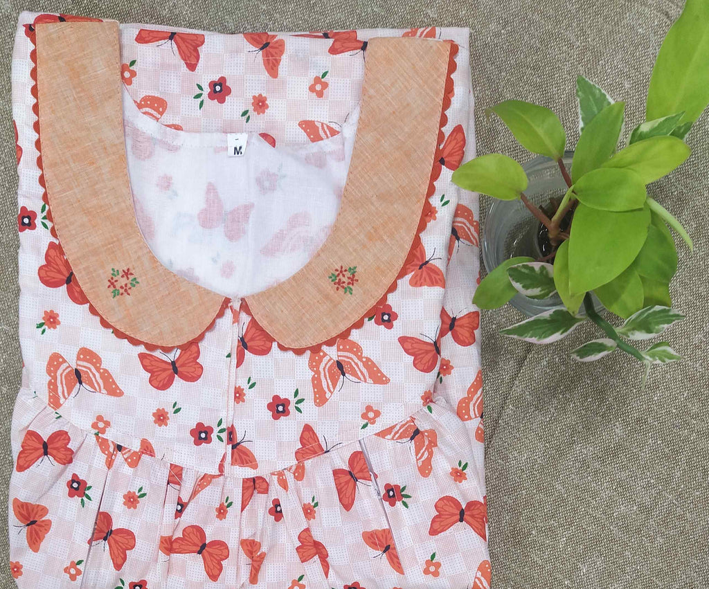 Cotton With Pockets, Half Open Medium Printed Nighty