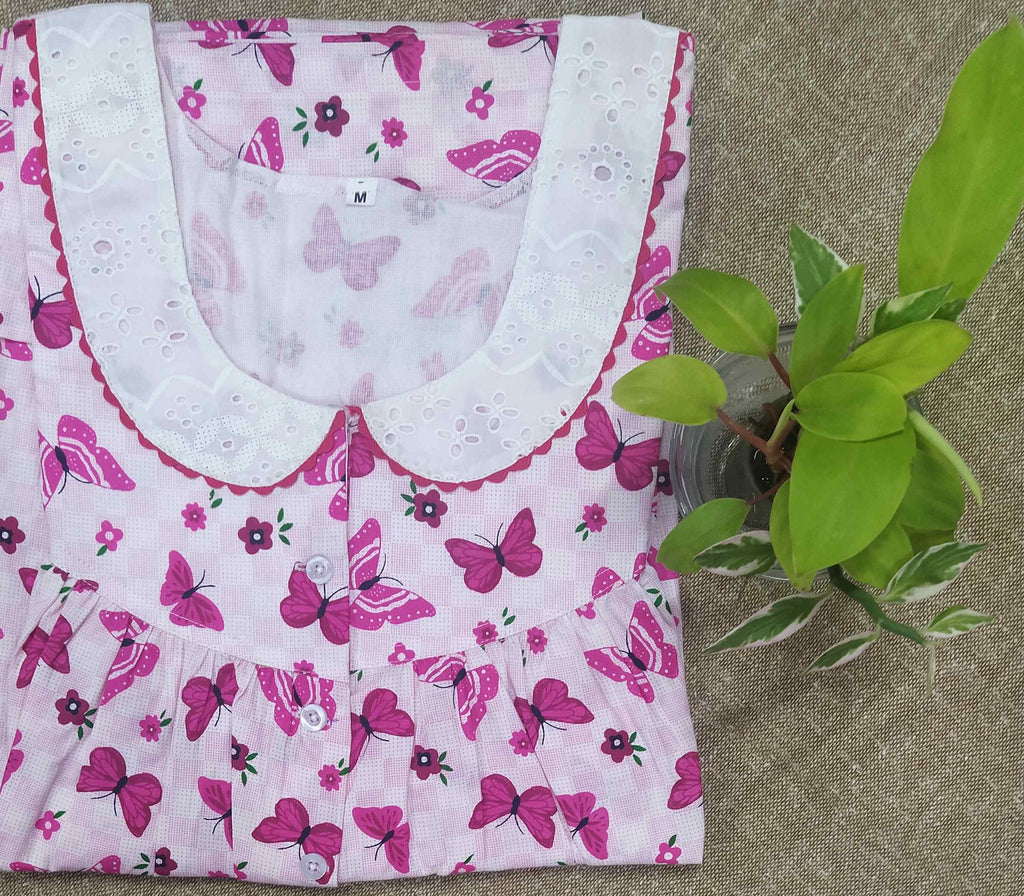 Cotton With Pockets, Half Open Medium Printed Nighty