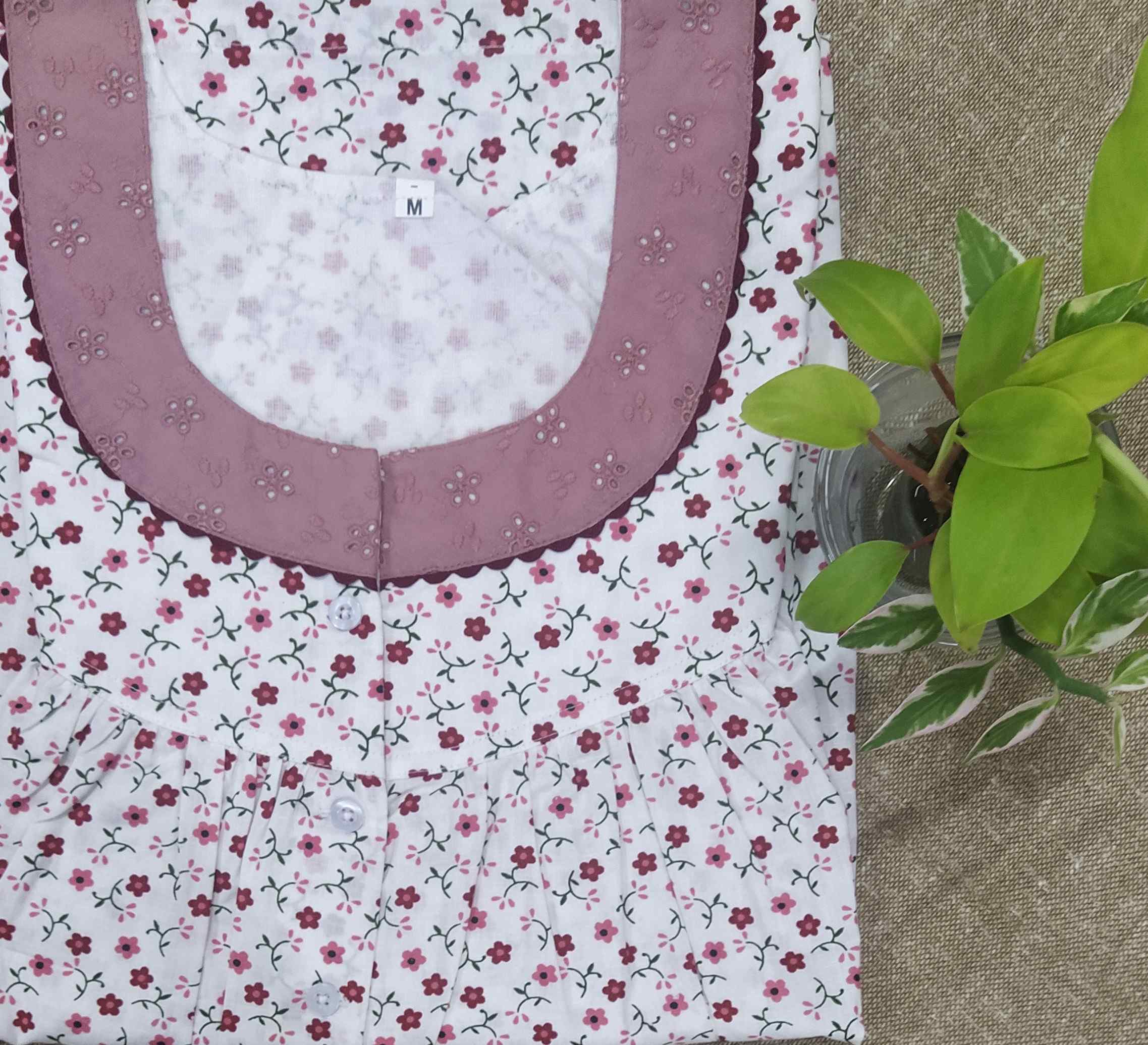 Cotton With Pockets, Half Open Medium Printed Nighty