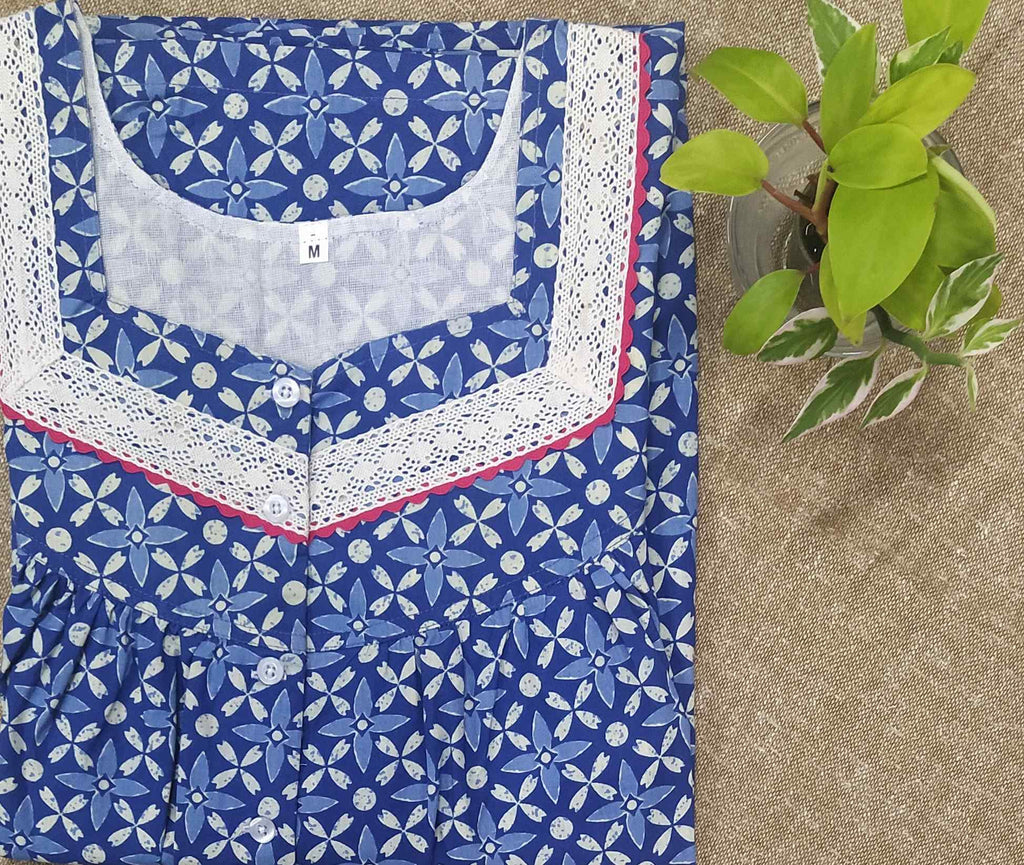 Cotton With Pockets, Half Open Medium Printed Nighty
