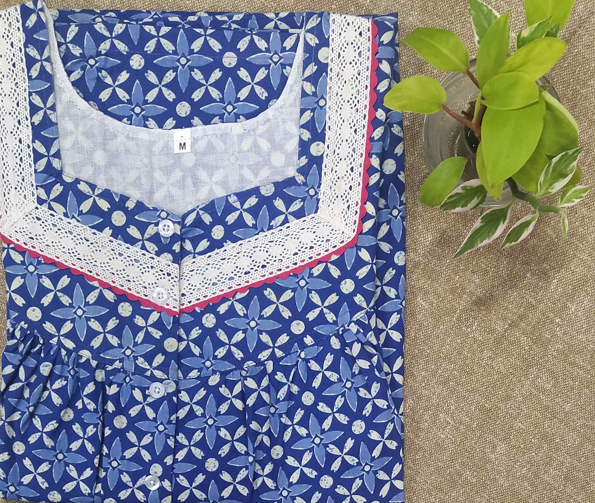 Cotton With Pockets, Half Open Medium Printed Nighty