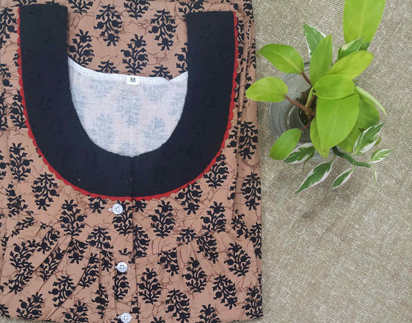 Cotton With Pockets, Half Open Medium Printed Nighty