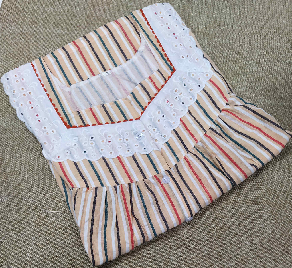 Cotton With Pockets, Half Open Large Printed Nighty