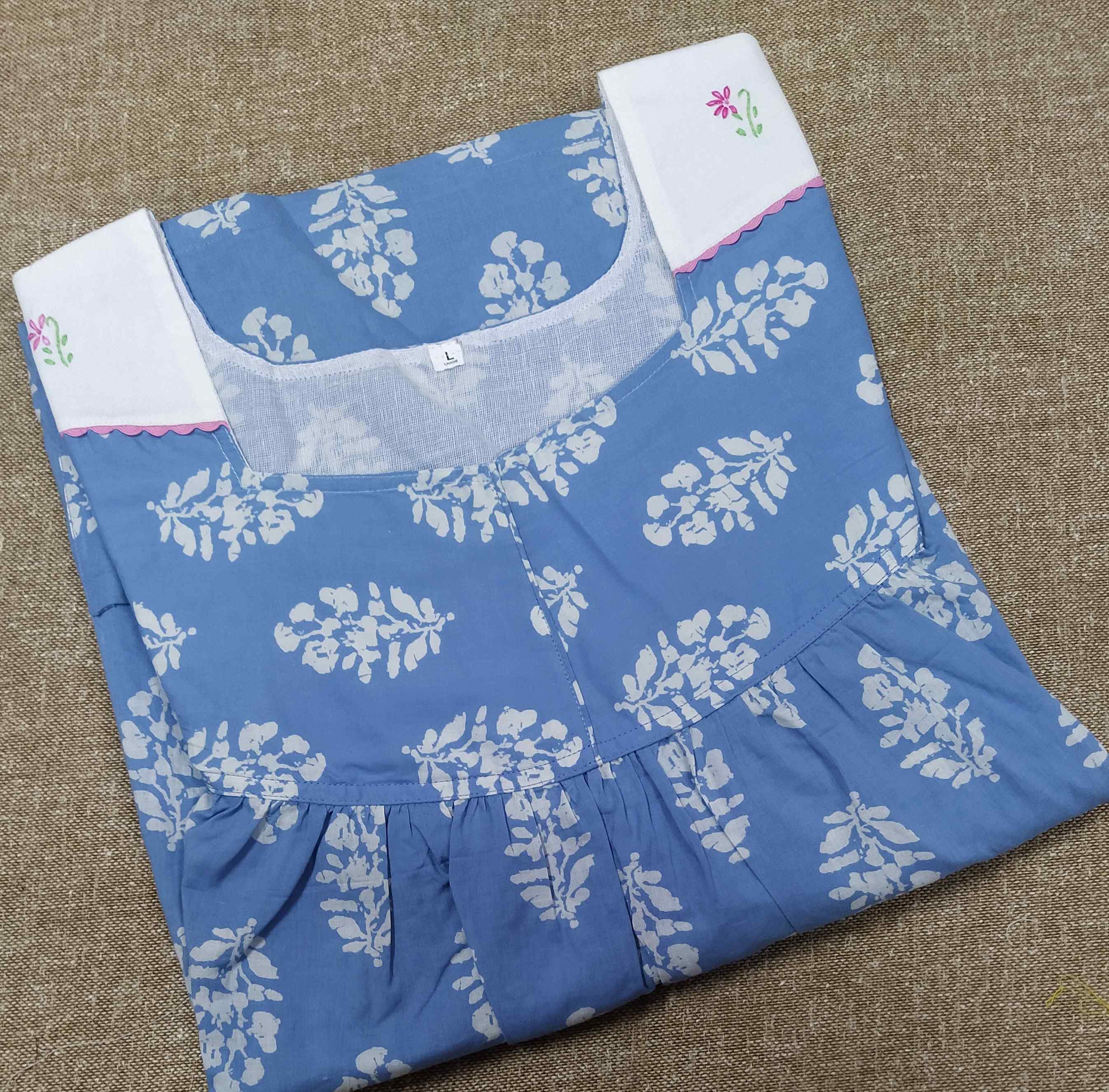 Cotton With Pockets, No Open Large Printed Nighty