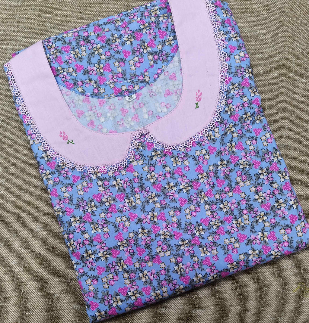 Cotton A-line churidar cut, With Pockets, No Open Medium Printed Nighty