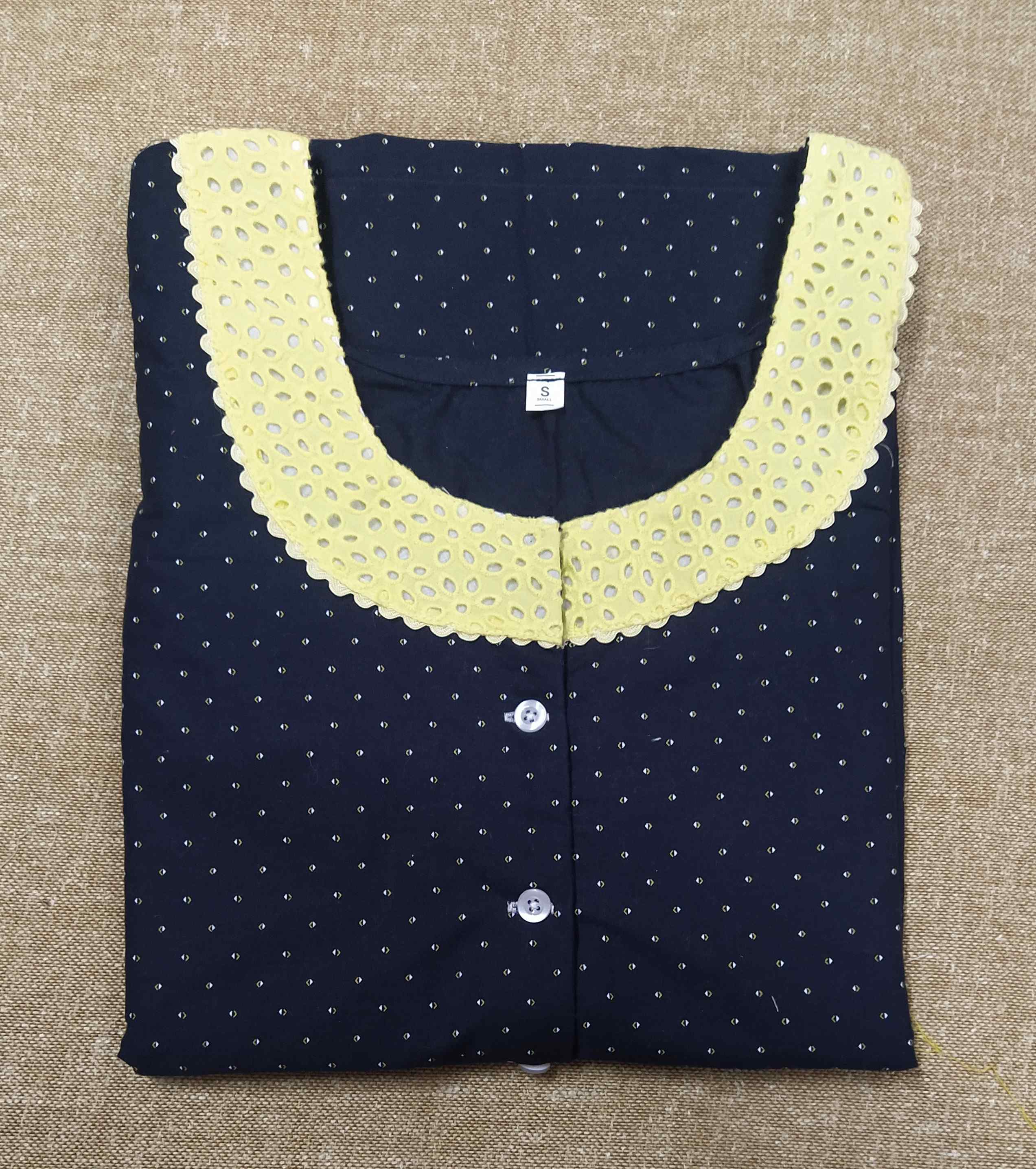 Cotton A-line churidar cut, With Pockets, Half Open Small Printed Nighty