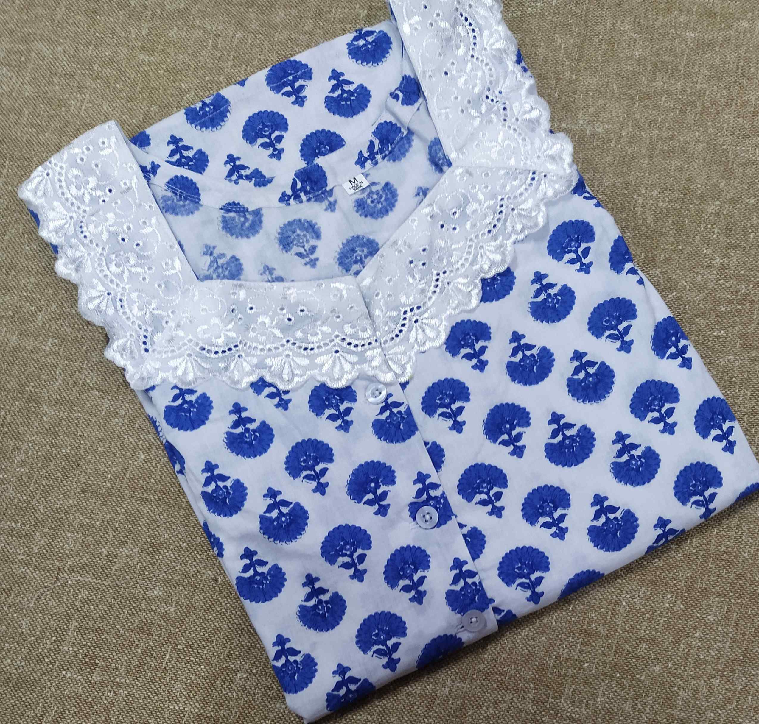 Cotton A-line churidar cut, With Pockets, Half Open Medium Printed Nighty