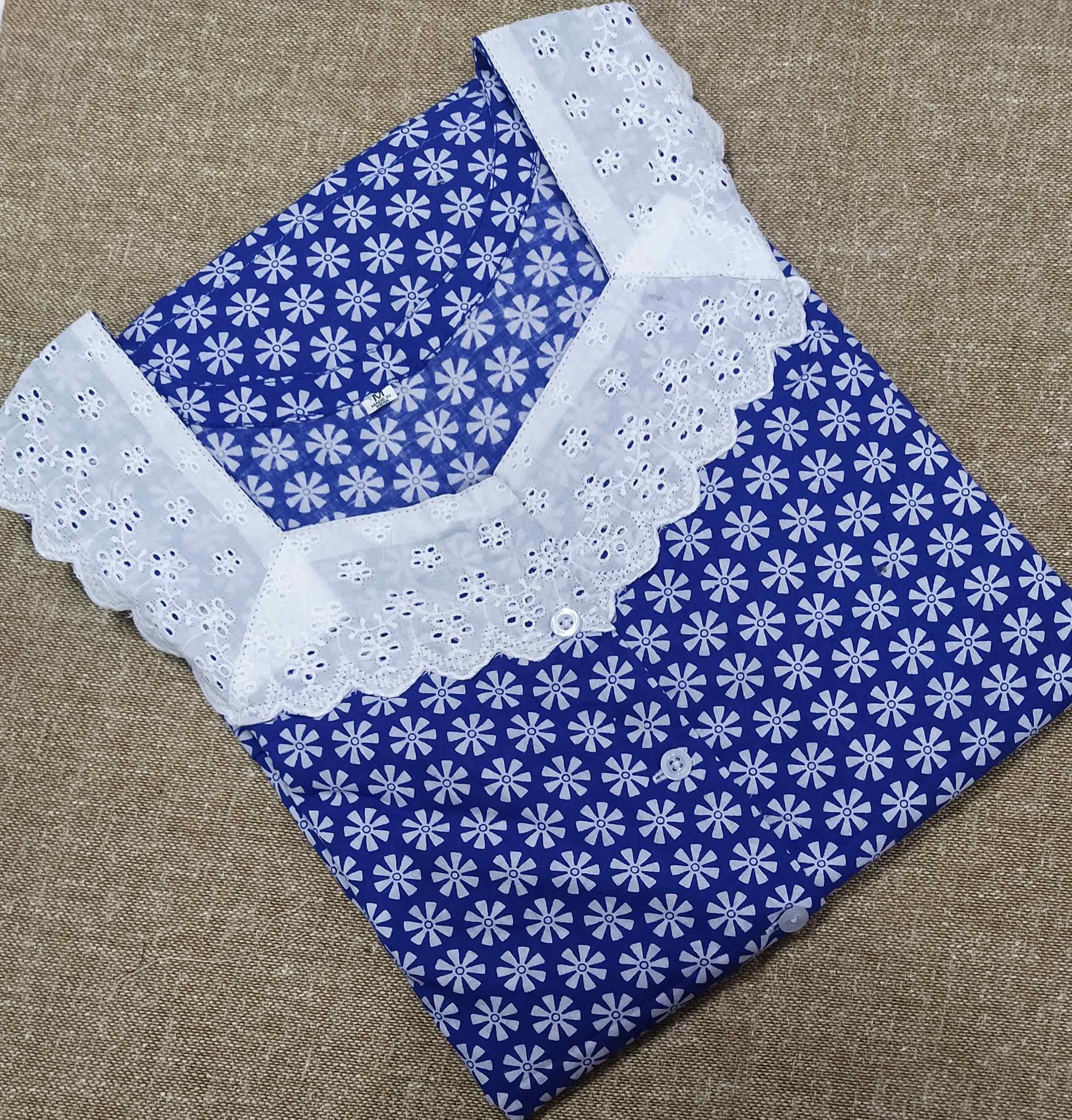 Cotton A-line churidar cut, With Pockets, Half Open Medium Printed Nighty