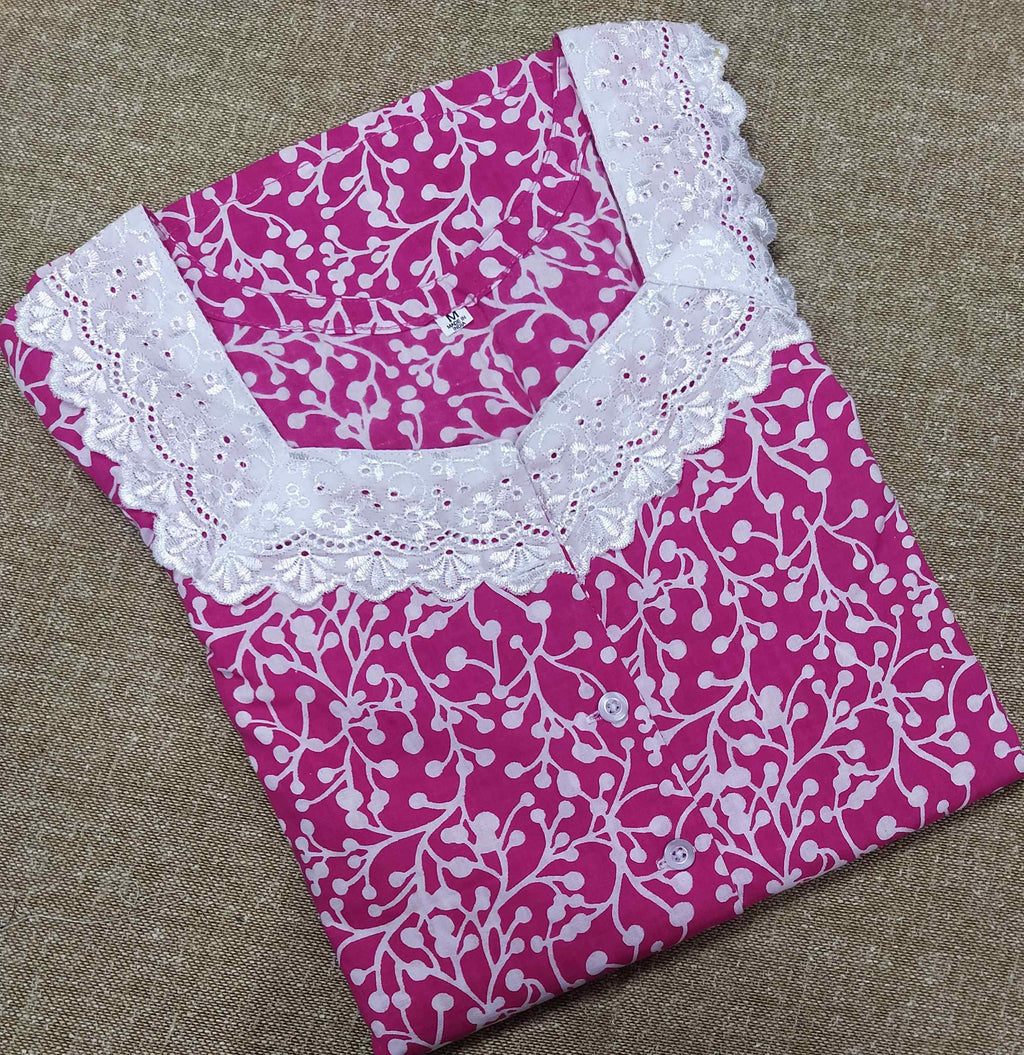 Cotton A-line churidar cut, With Pockets, Half Open Medium Printed Nighty