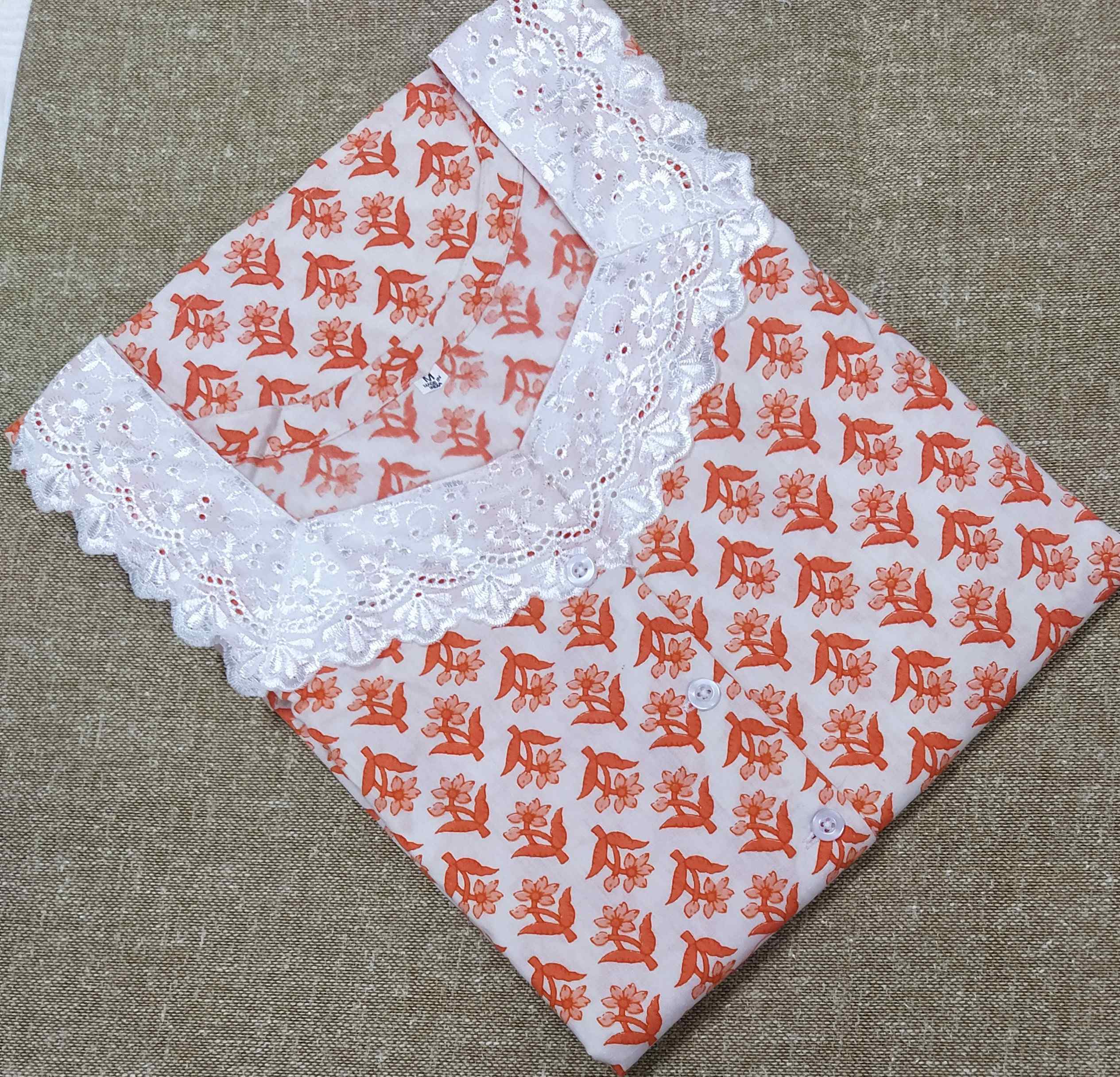 Cotton A-line churidar cut, With Pockets, Half Open Medium Printed Nighty