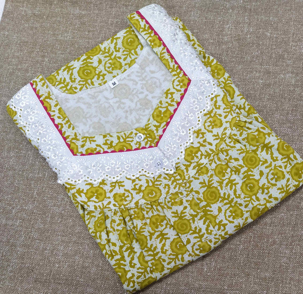 Cotton With Pockets, Half Open Medium Printed Nighty