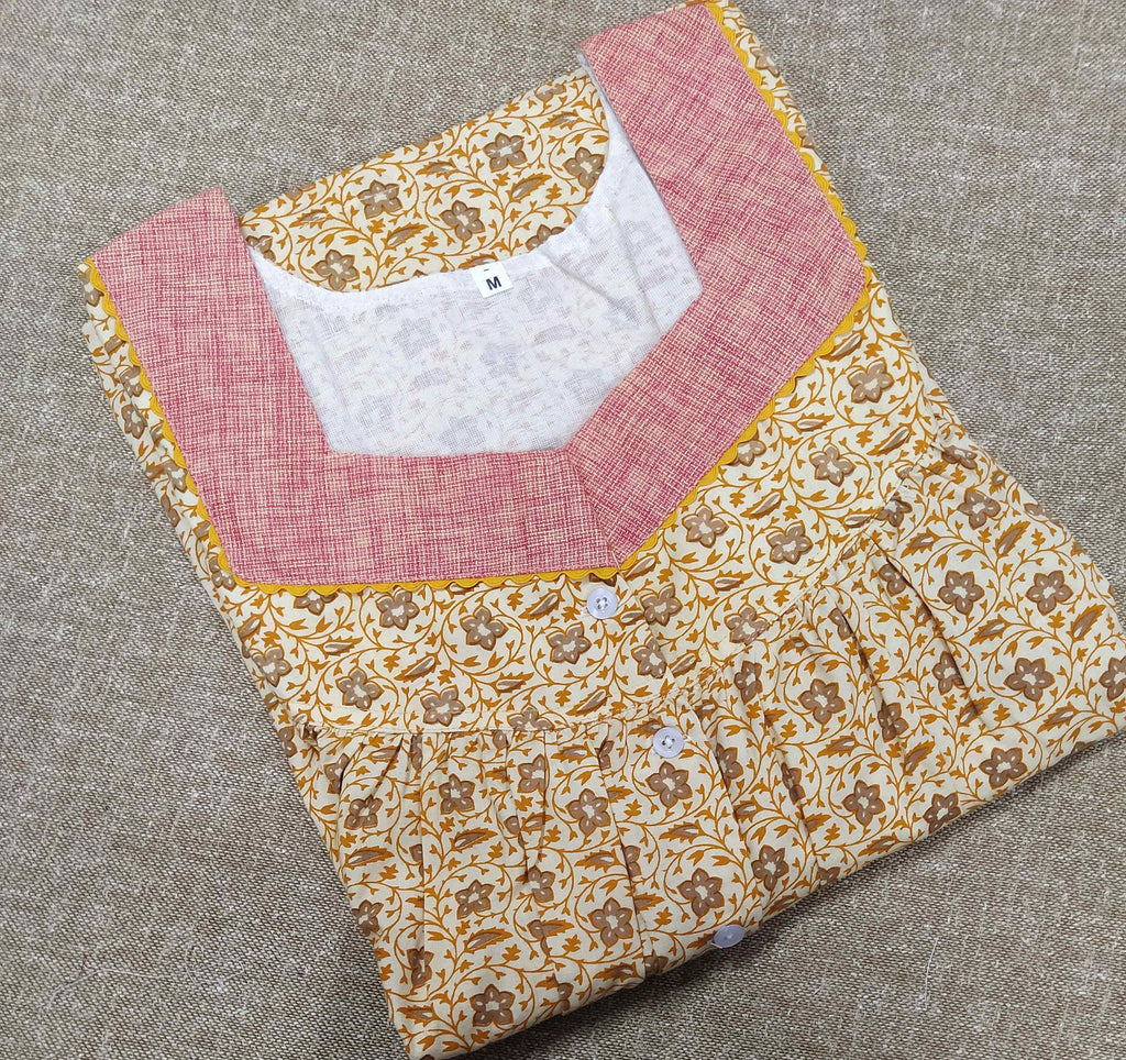 Cotton With Pockets, Half Open Medium Printed Nighty