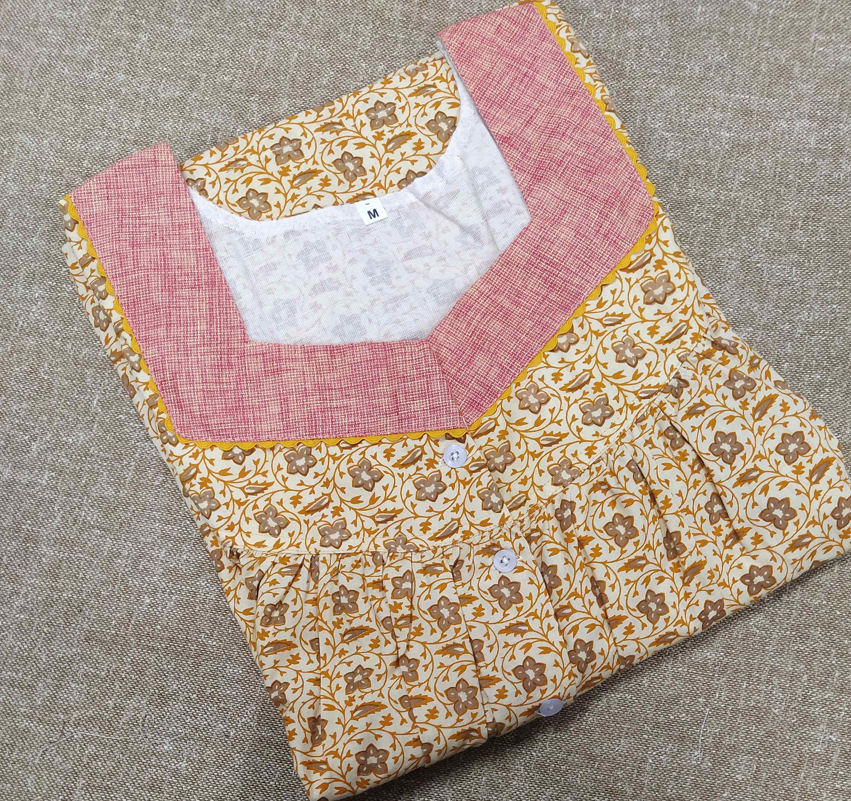 Cotton With Pockets, Half Open Medium Printed Nighty