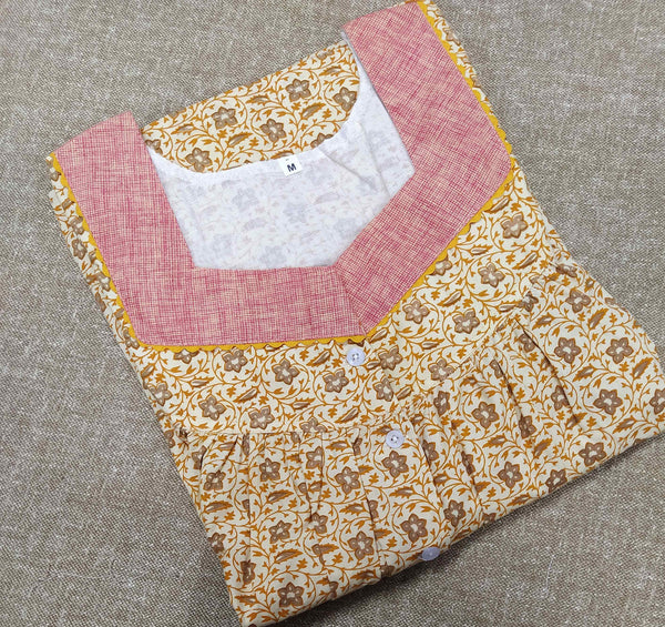 Cotton With Pockets, Half Open Medium Printed Nighty