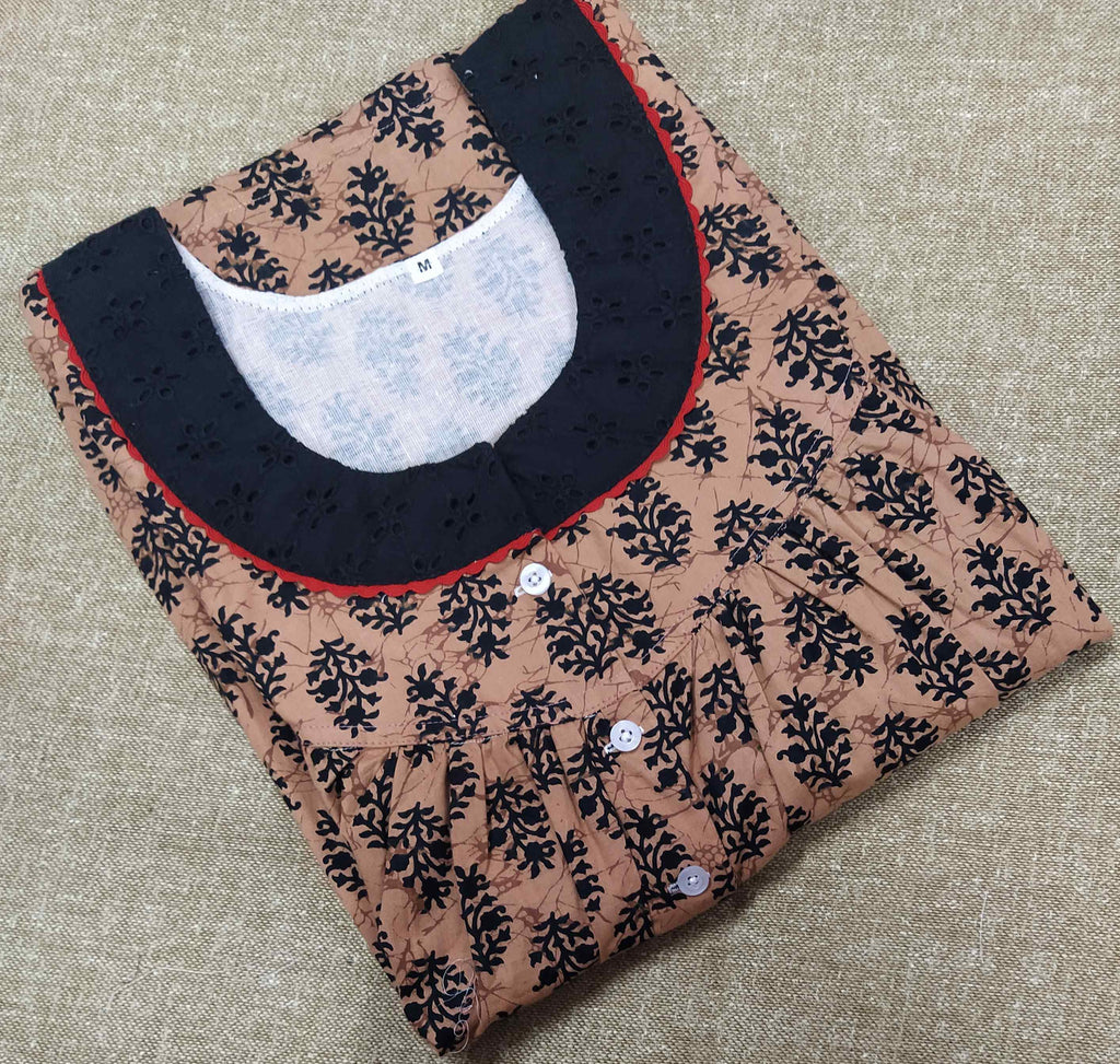 Cotton With Pockets, Half Open Medium Printed Nighty