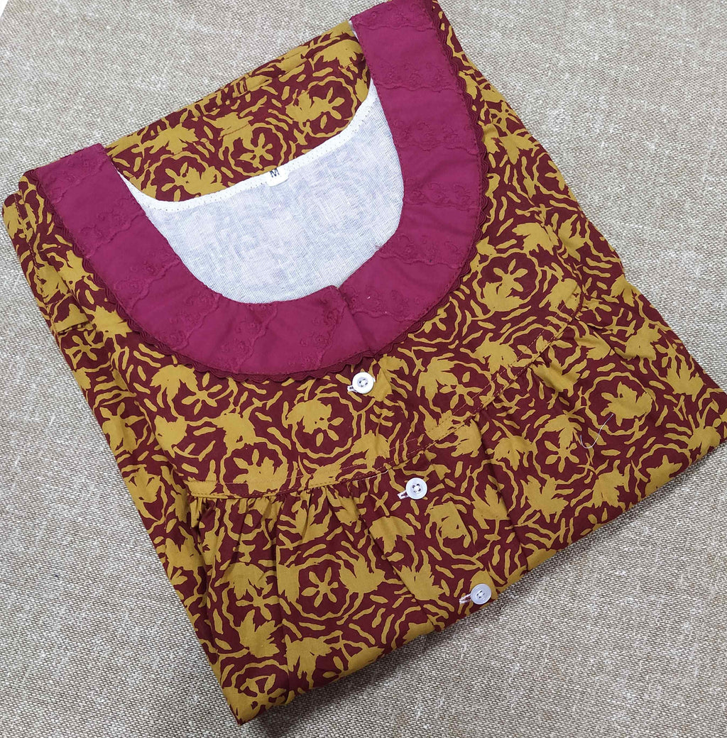 Cotton With Pockets, Half Open Medium Printed Nighty