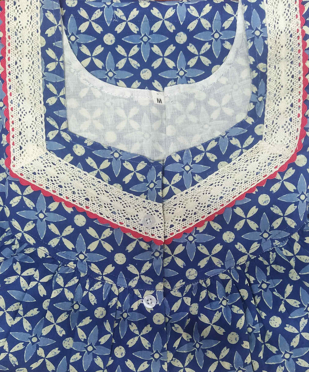 Cotton With Pockets, Half Open Medium Printed Nighty
