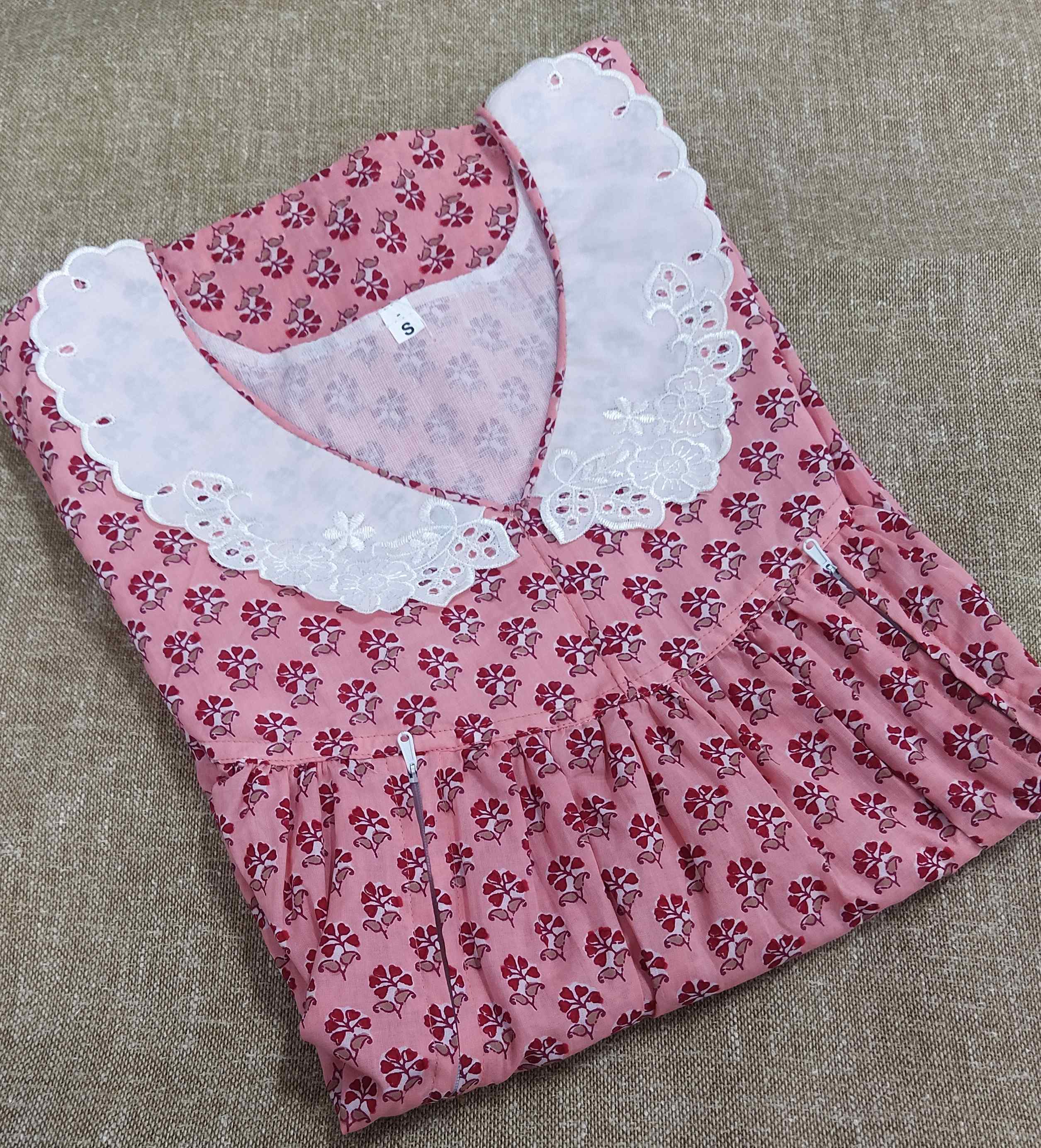 Cotton Side zip, With Pockets Small Printed Nighty