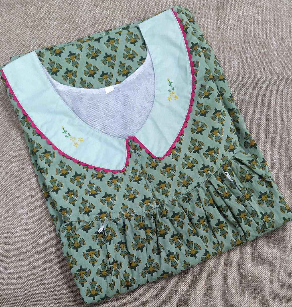 Soft Cotton Side zip, With Pockets Small Printed Nighty