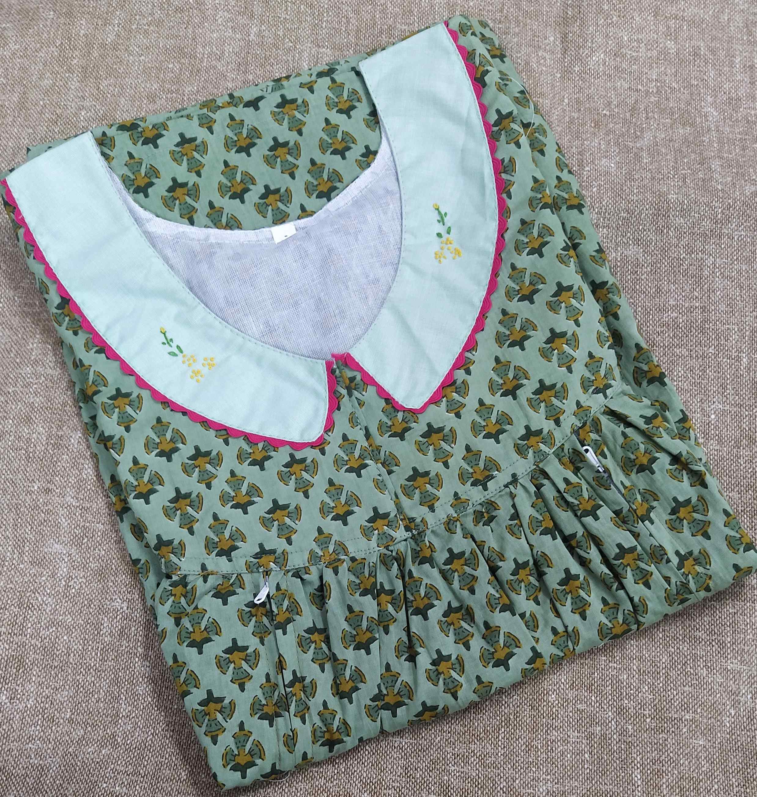 Soft Cotton Side zip, With Pockets Small Printed Nighty