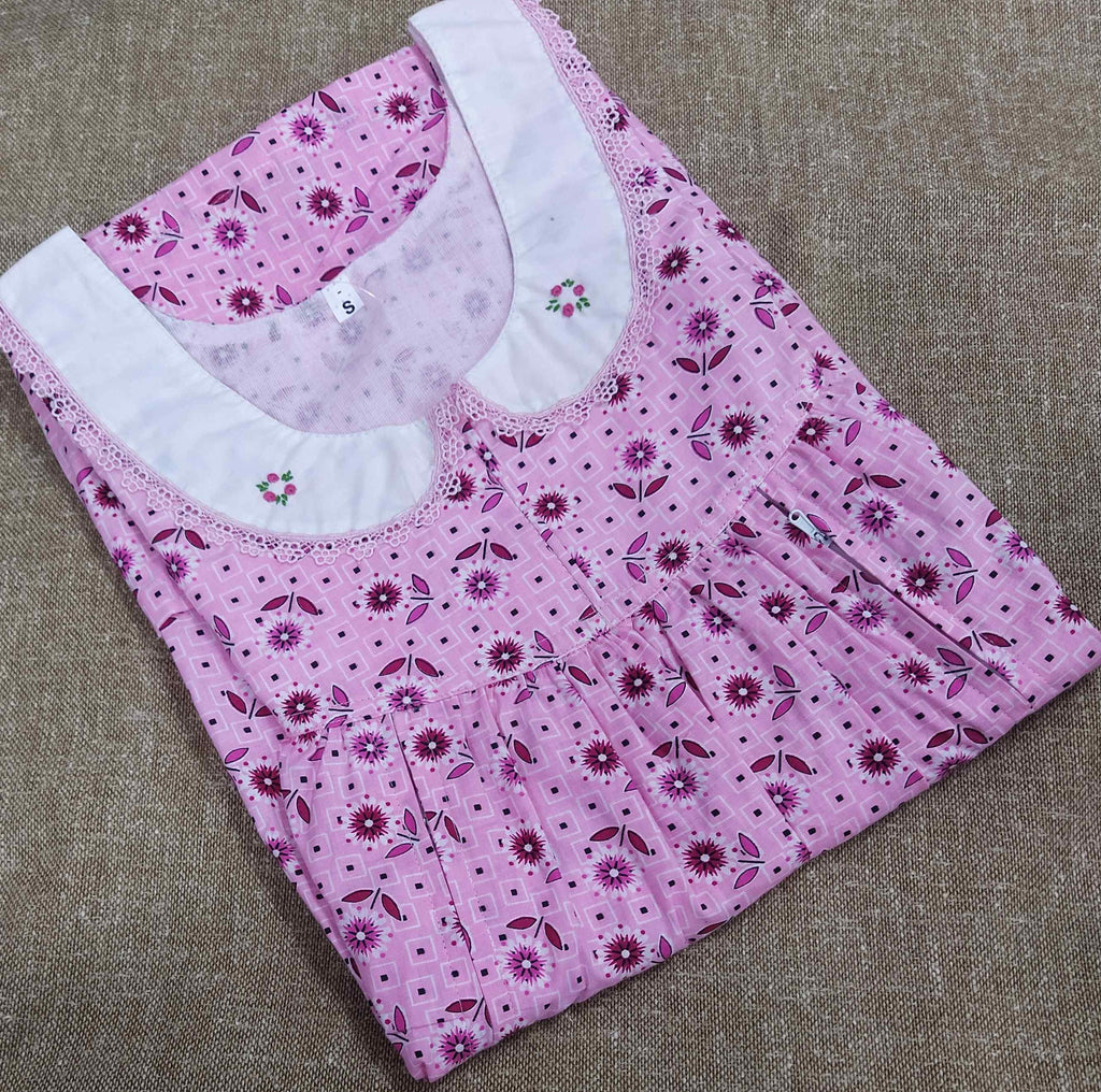 Soft Cotton Side zip, With Pockets Small Printed Nighty