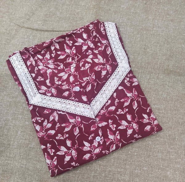 Cotton A-line churidar cut, With Pockets, Half Open Medium Printed Nighty