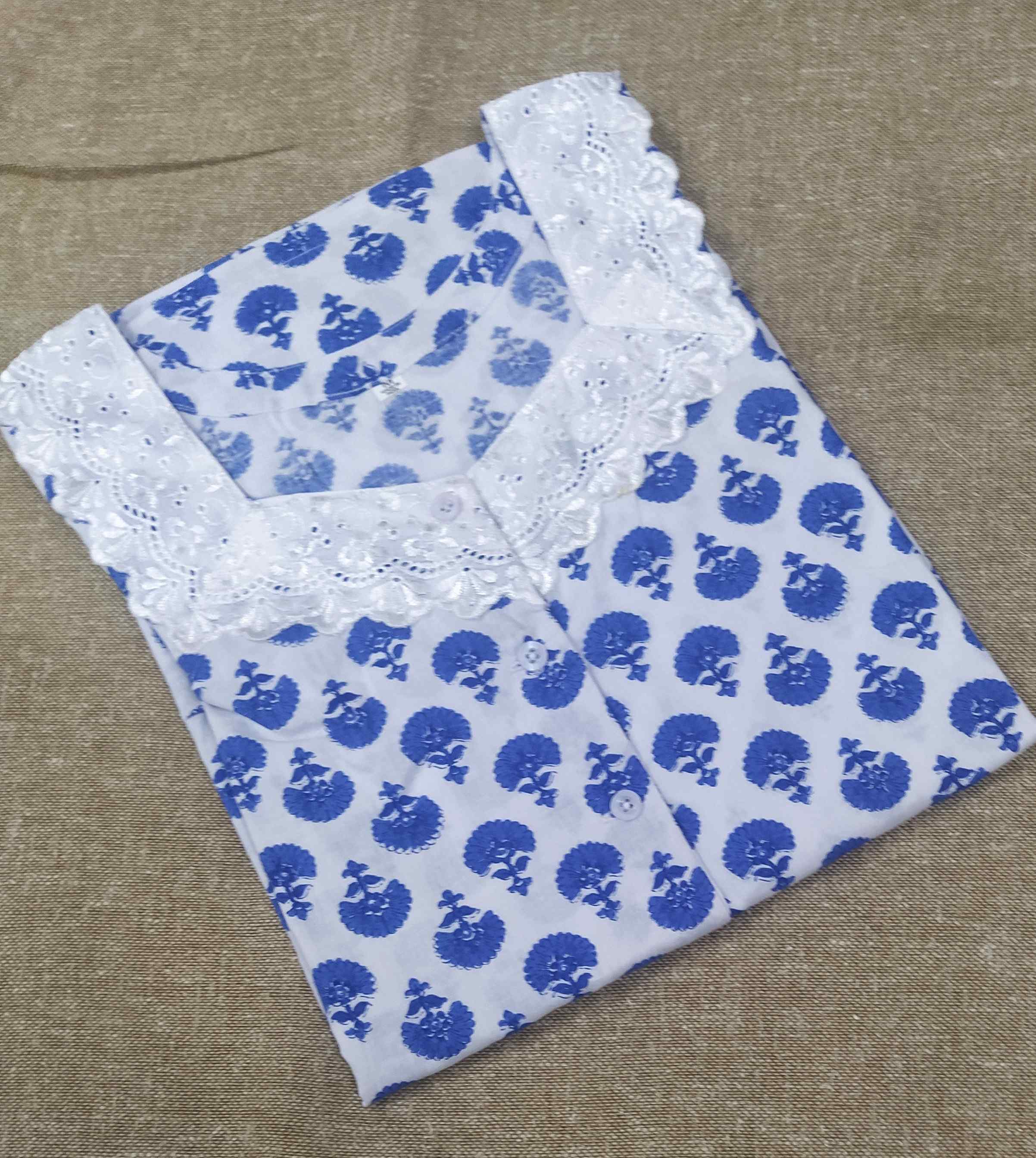 Cotton A-line churidar cut, With Pockets, Half Open Medium Printed Nighty